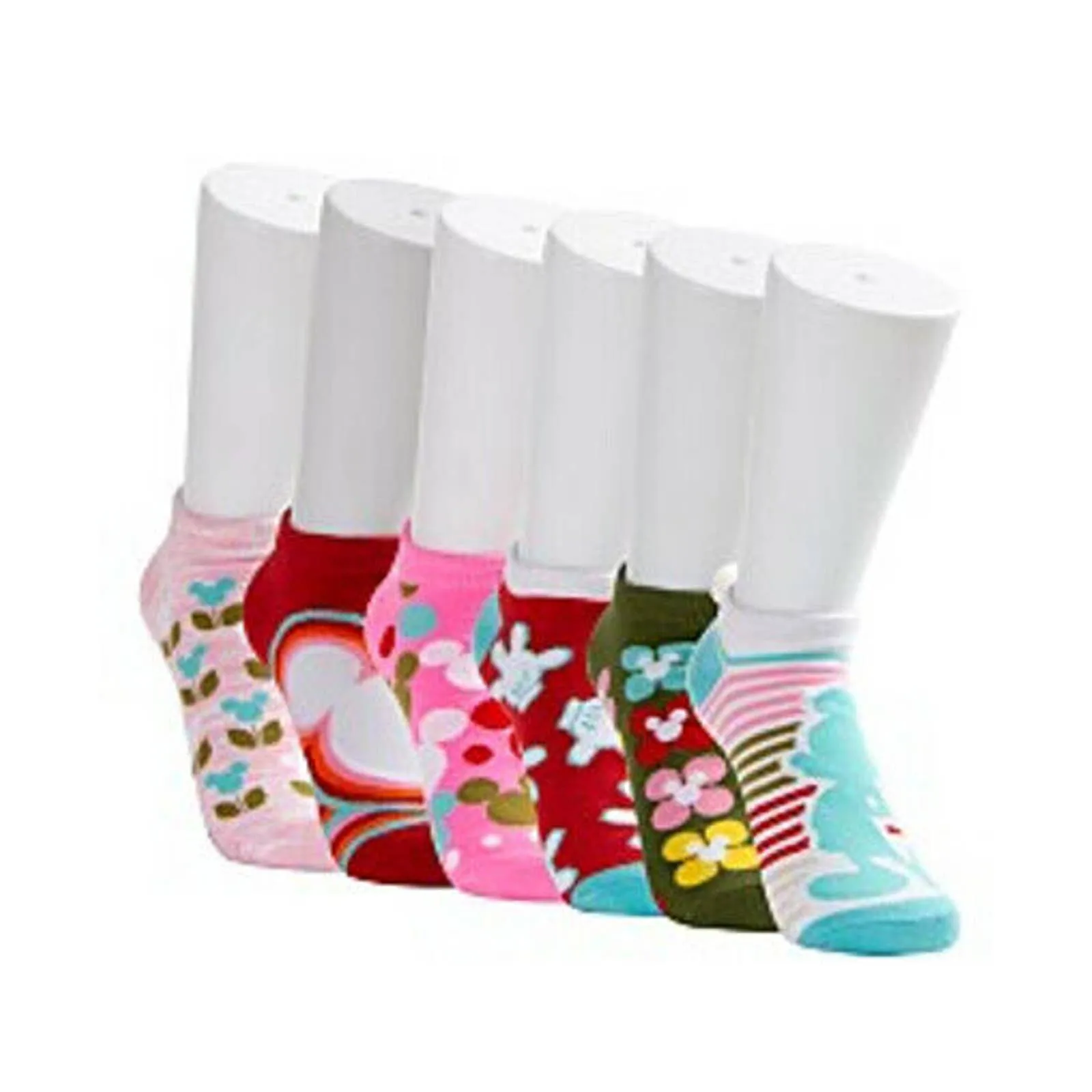 DISNEY LADIES NO SHOW LOW PROFILE SOCKS NEON PRINT 6 PACK MICKEY NWT