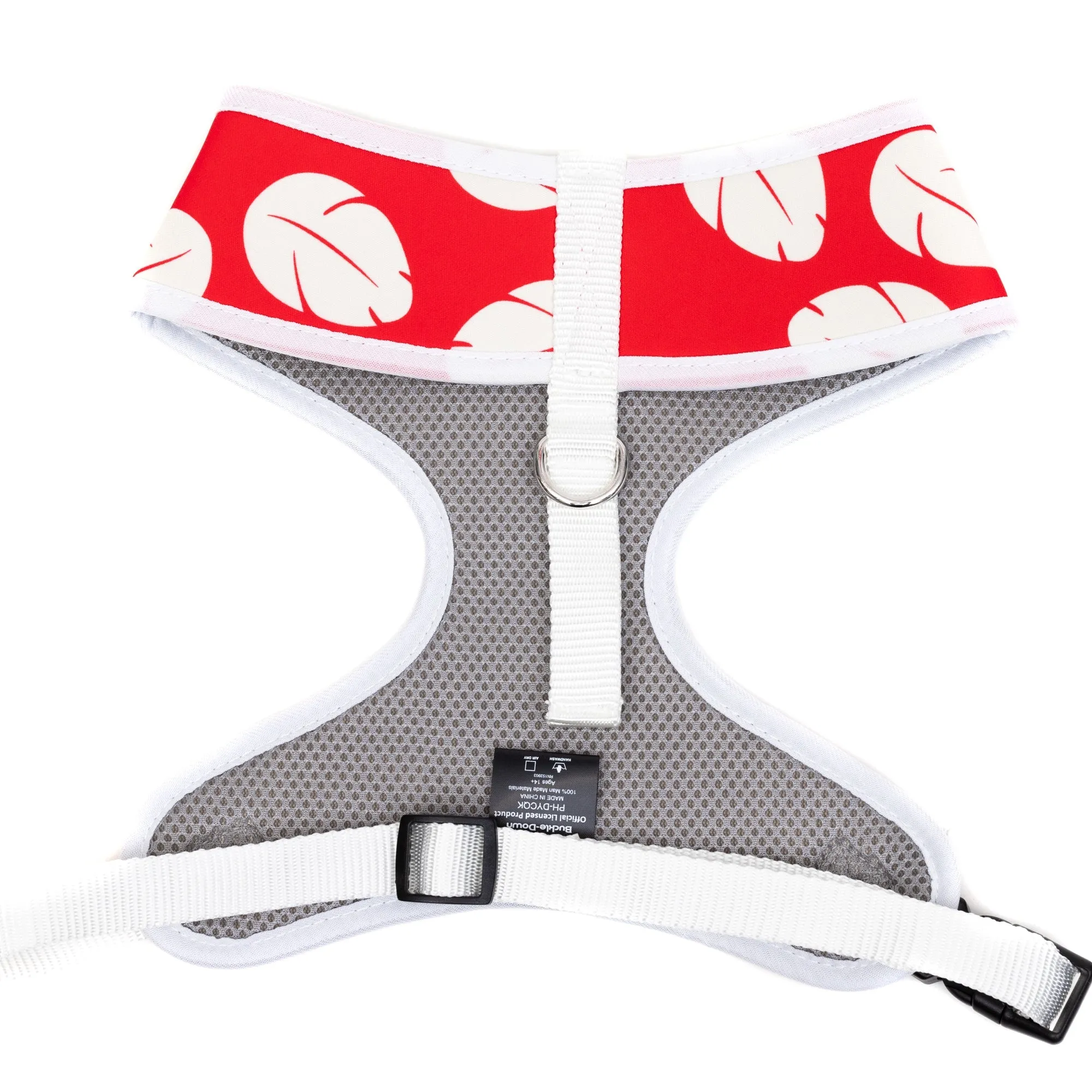 Disney Pet Harness, Lilo & Stitch Stitch Sitting Pose and Leaves Red White by Buckle-Down