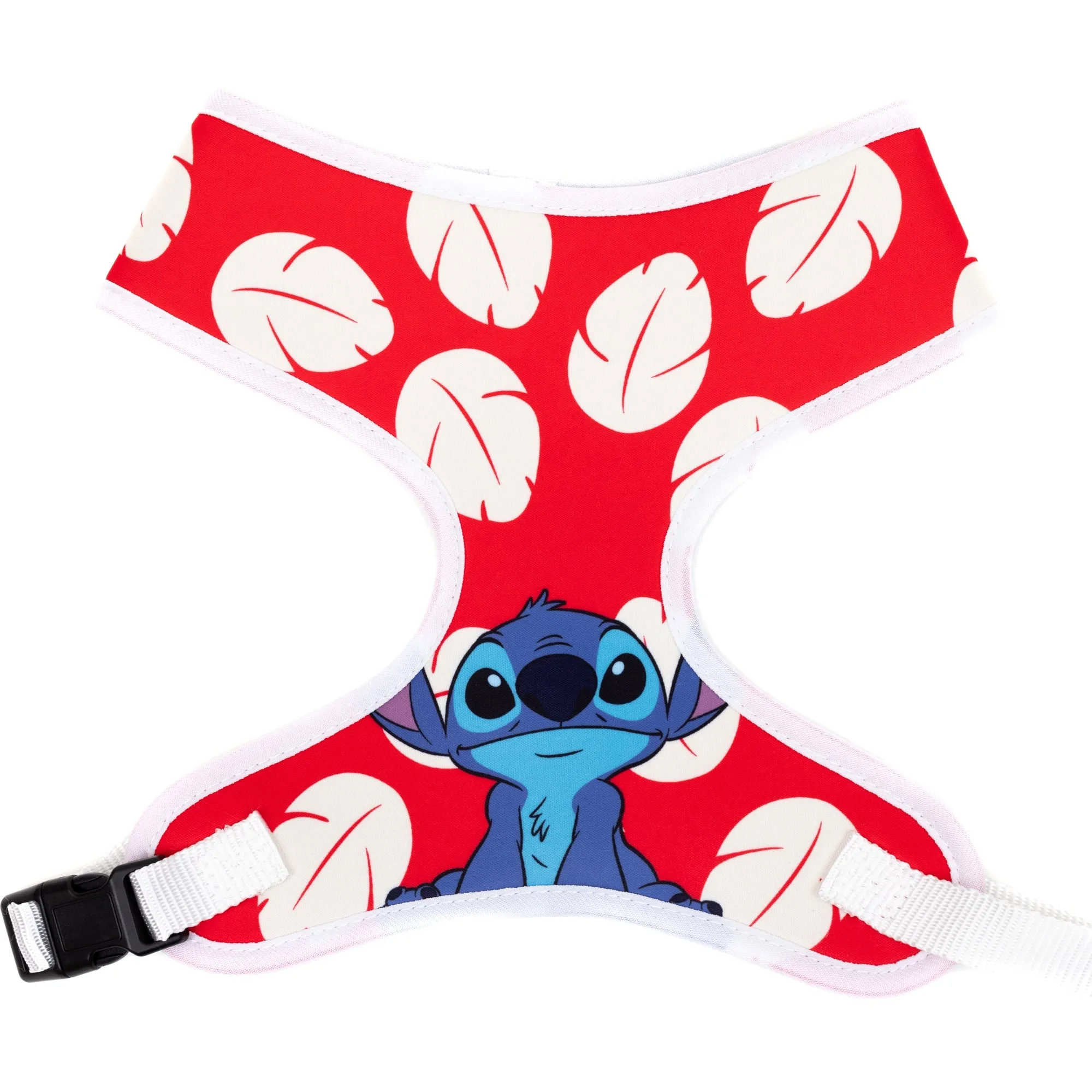 Disney Pet Harness, Lilo & Stitch Stitch Sitting Pose and Leaves Red White by Buckle-Down