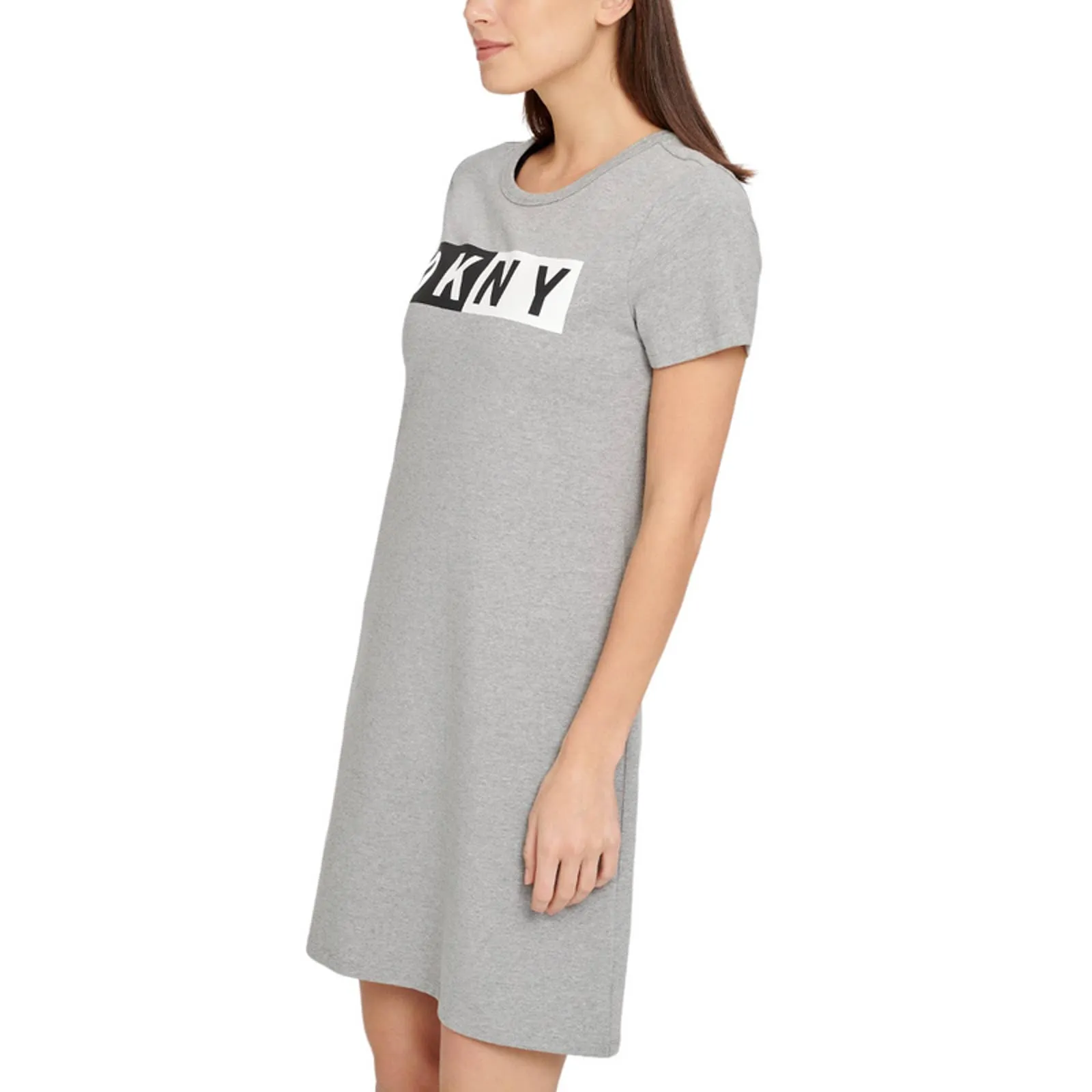 DKNY Women's Cotton Logo T-Shirt Dress Pearl Grey Heather, NWT