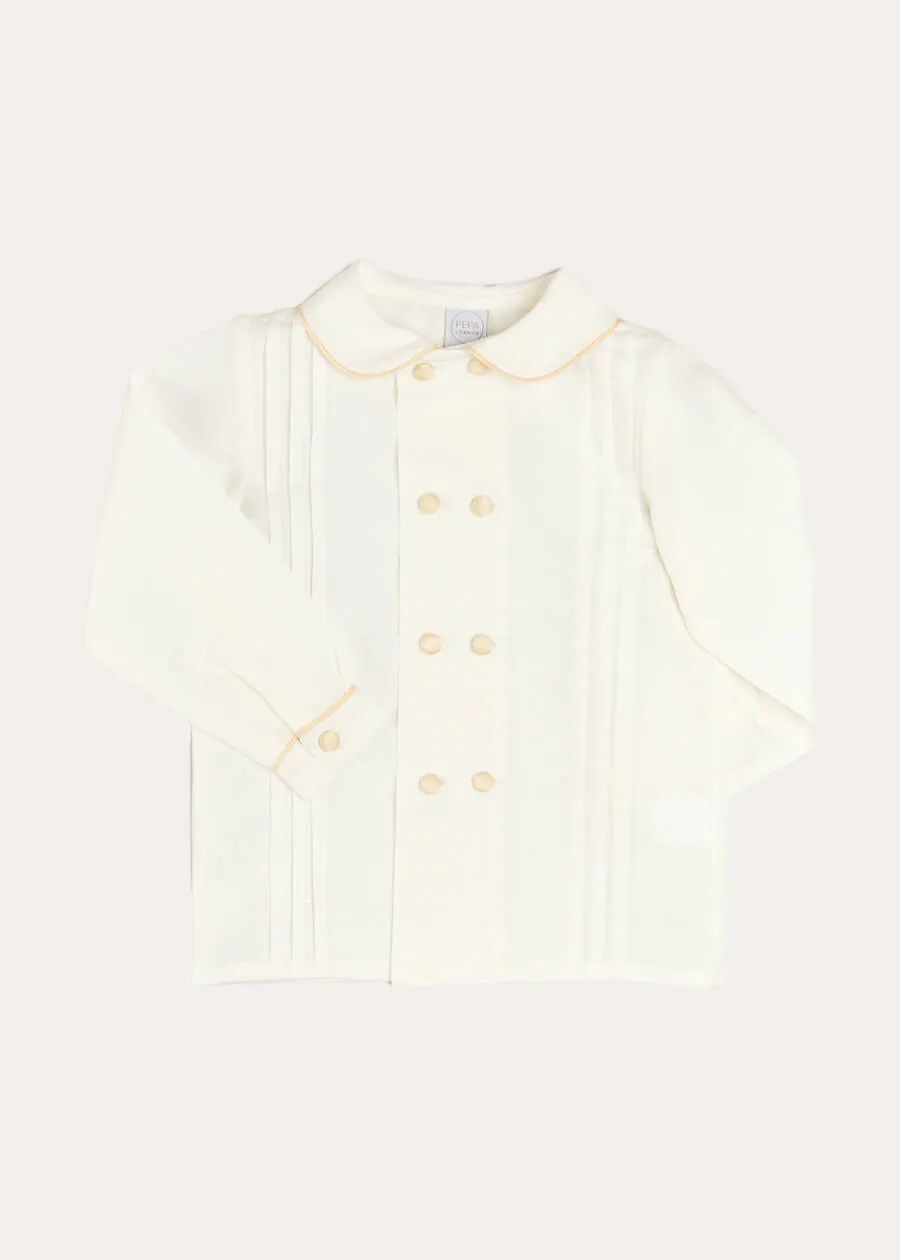 Double-Breasted Peter Pan Collar Long Sleeve Shirt with Beige Silk Piping (2-10yrs)