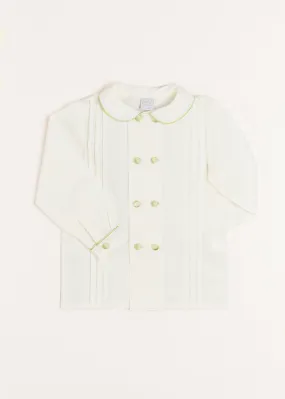 Double-Breasted Peter Pan Collar Shirt with Green Silk Piping (12mths-10yrs)