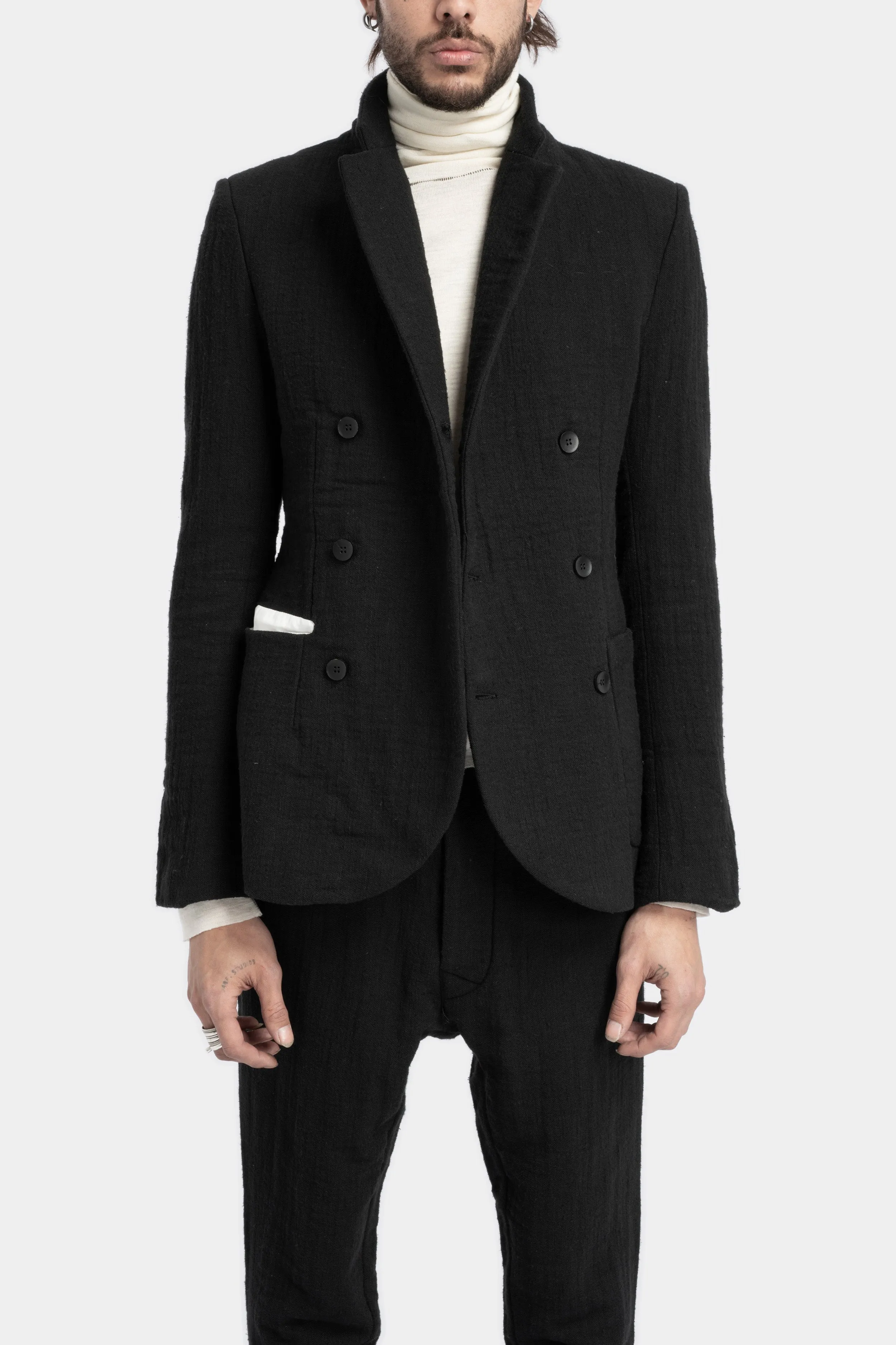 Double breasted wool blend blazer