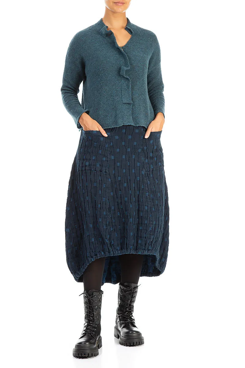 Frilled Neck Teal Wool Cardigan