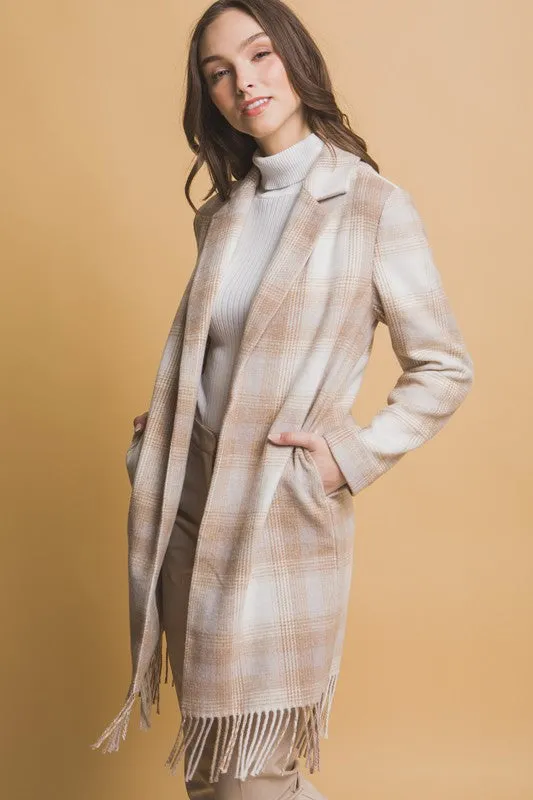 Fringed Plaid Coat