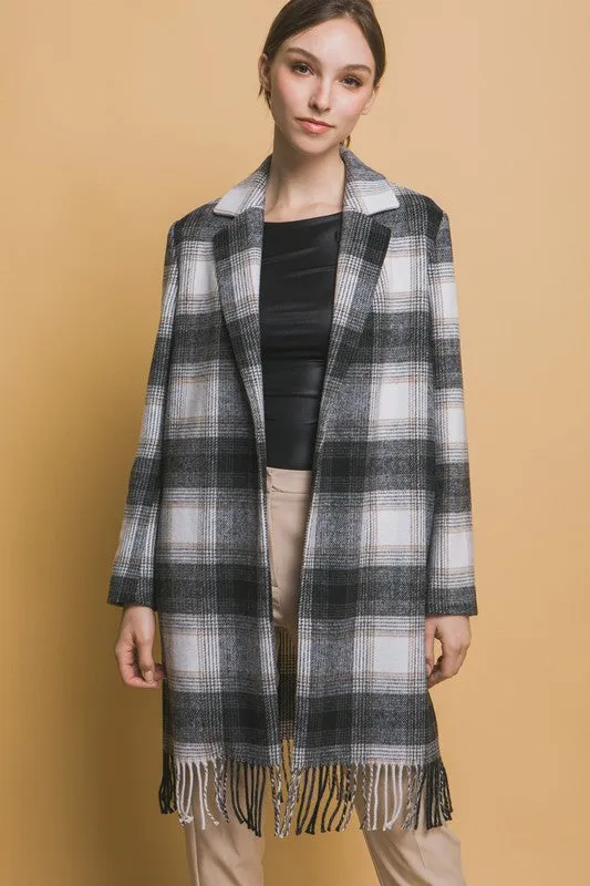 Fringed Plaid Coat