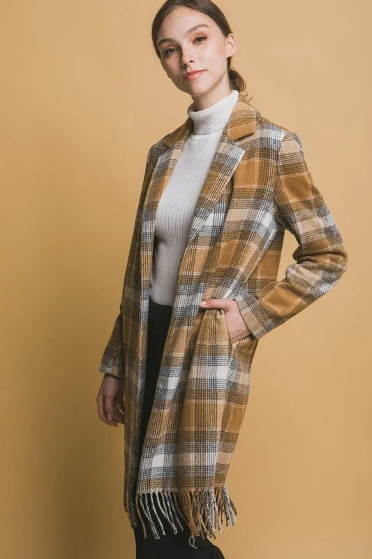 Fringed Plaid Coat