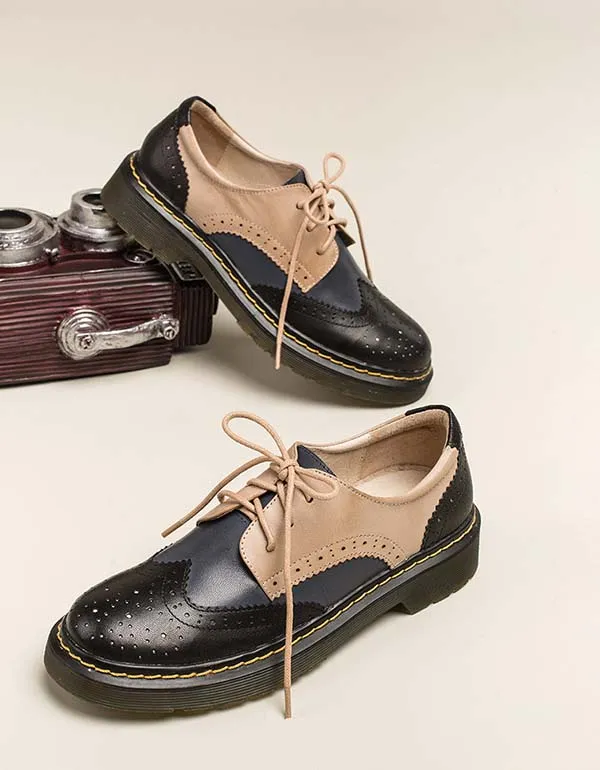 Genuine Leather Vintage Oxford Shoes for Women