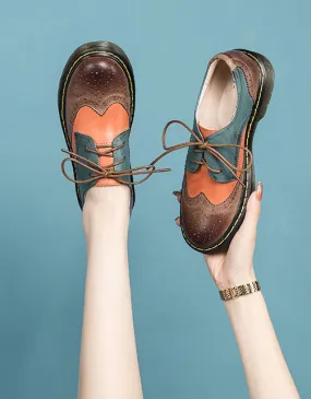 Genuine Leather Vintage Oxford Shoes for Women