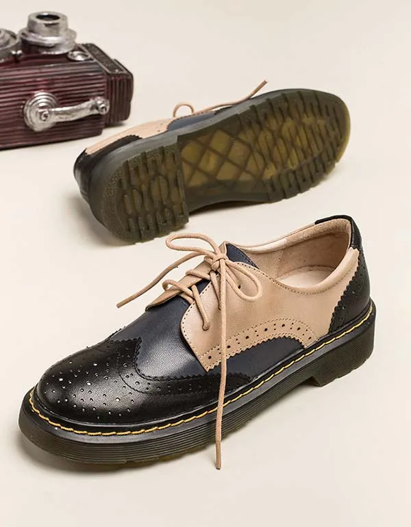 Genuine Leather Vintage Oxford Shoes for Women