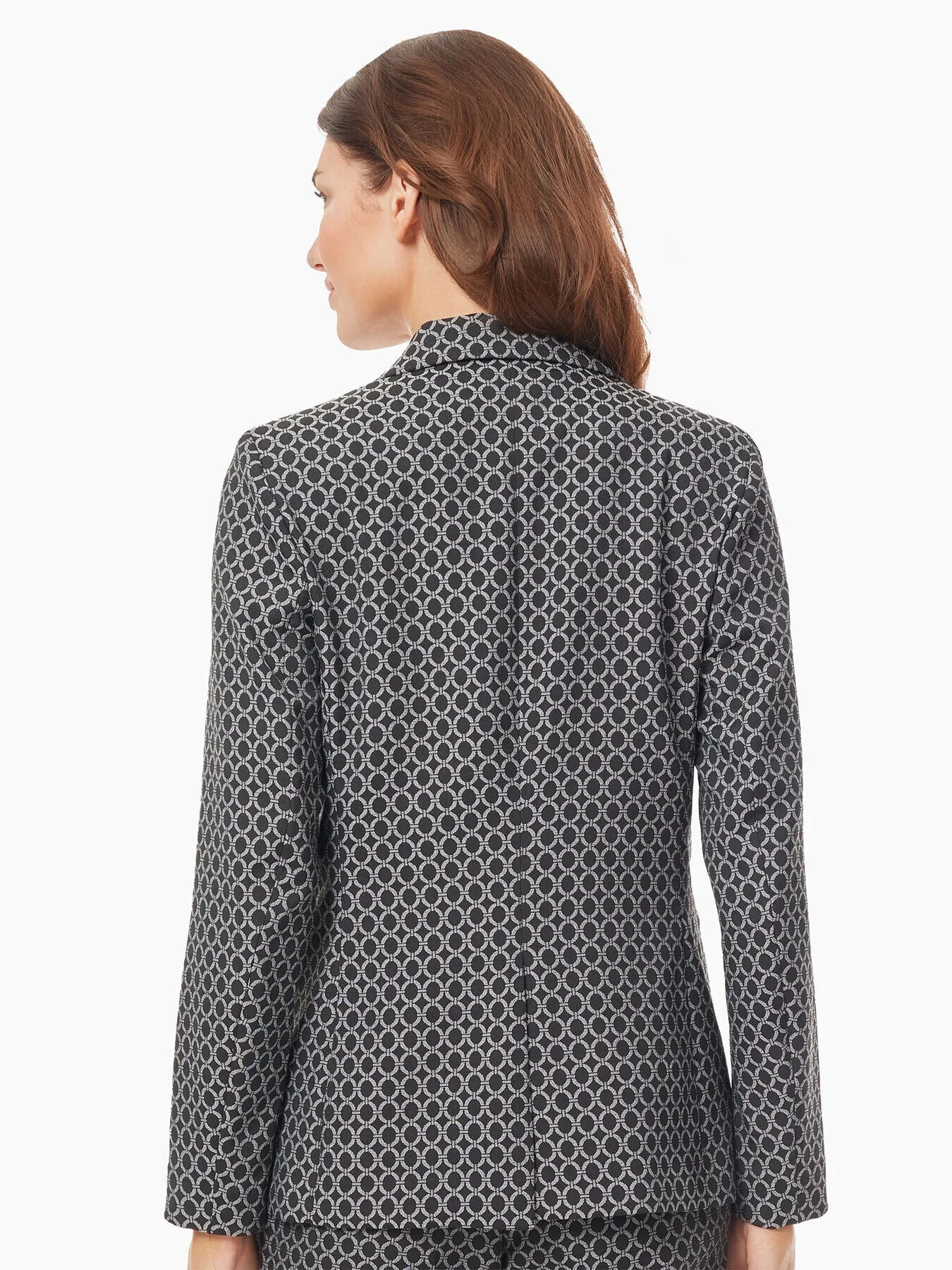 Geometric Jacquard One-Button Blazer