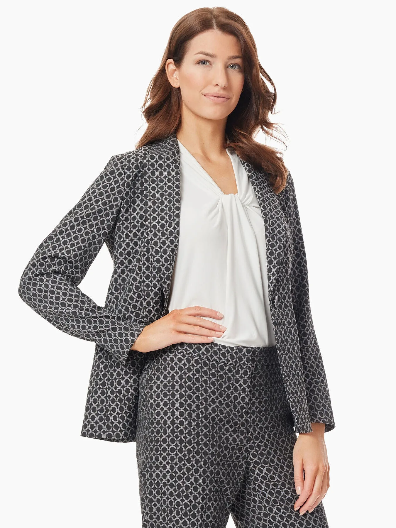 Geometric Jacquard One-Button Blazer