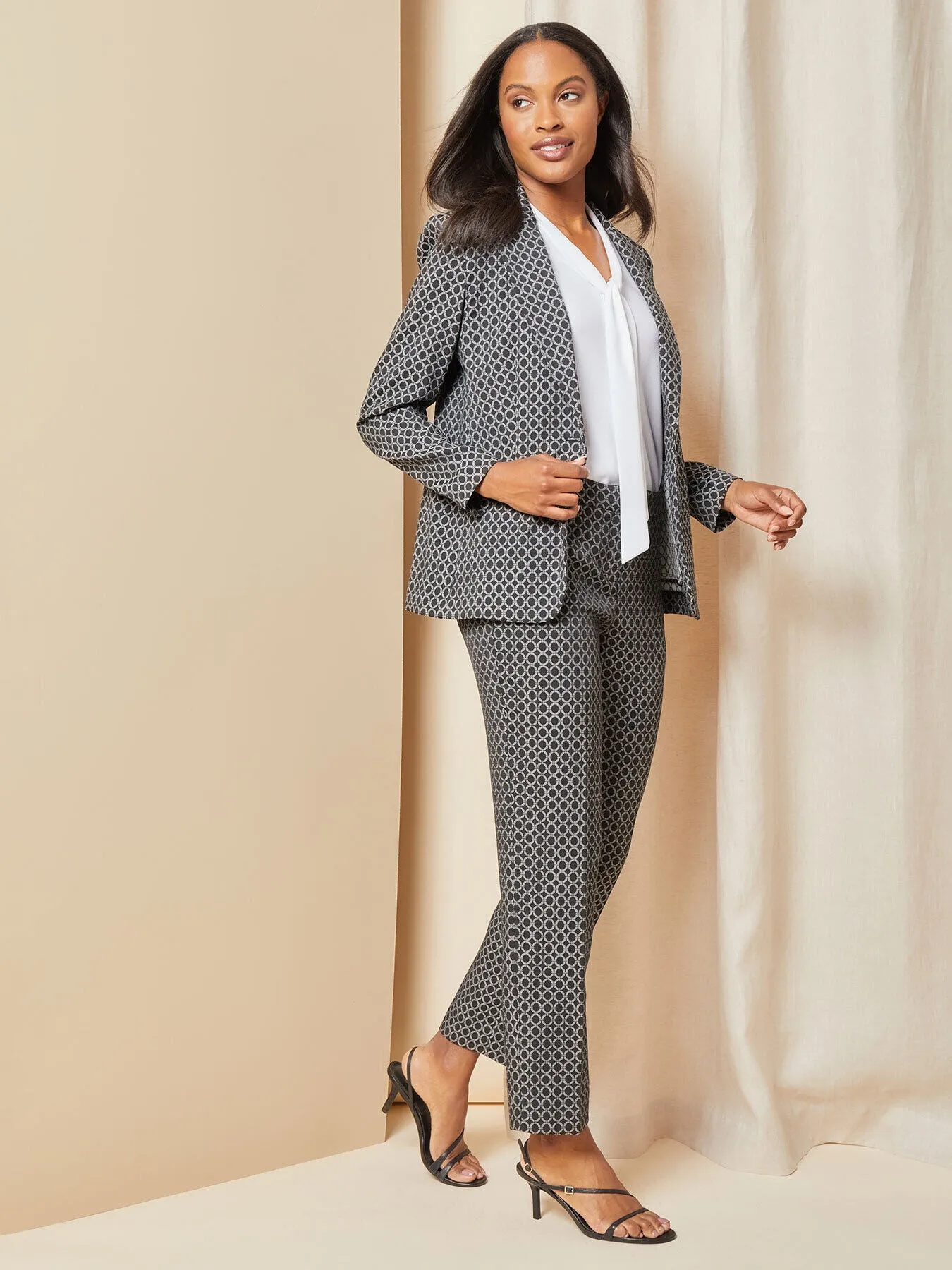 Geometric Jacquard One-Button Blazer