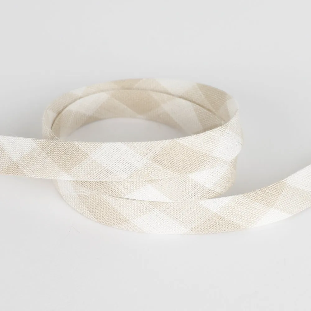 Gingham Linen Bias Binding - Bone