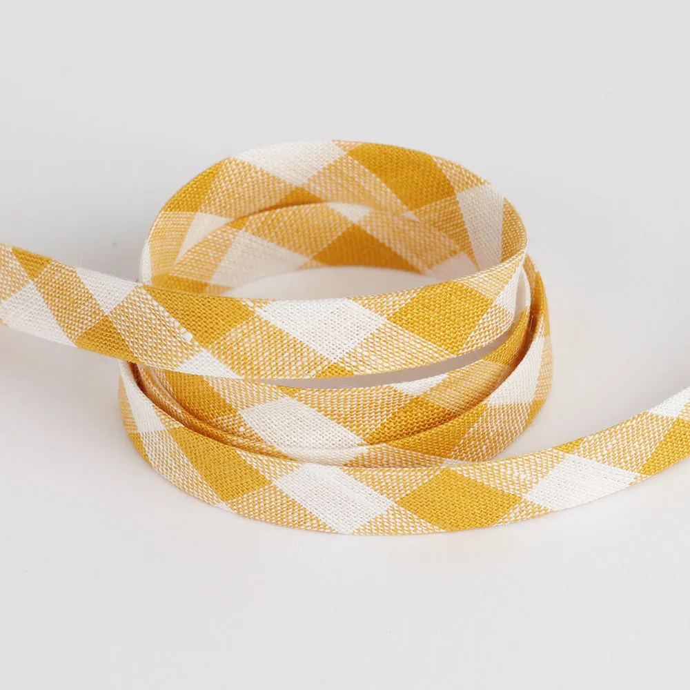 Gingham Linen Bias Binding - Canary