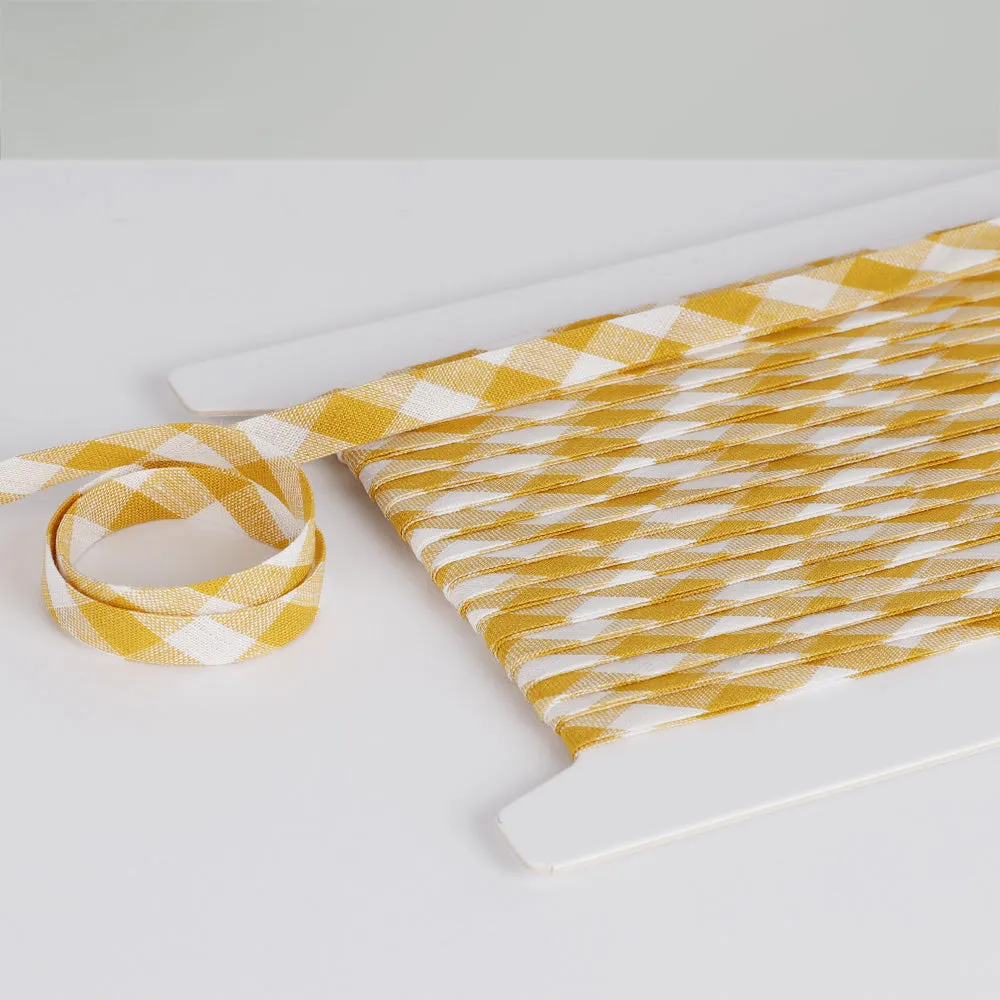 Gingham Linen Bias Binding - Canary