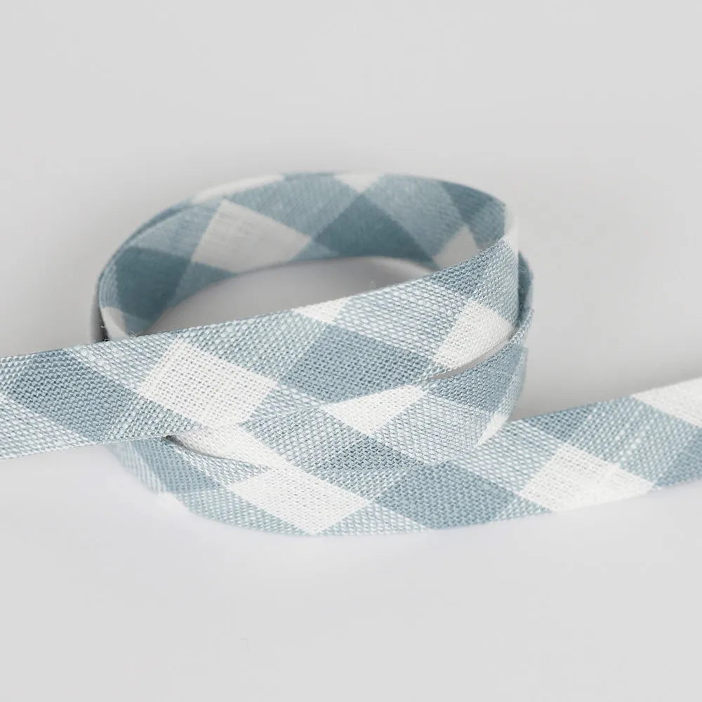 Gingham Linen Bias Binding - Duck Egg