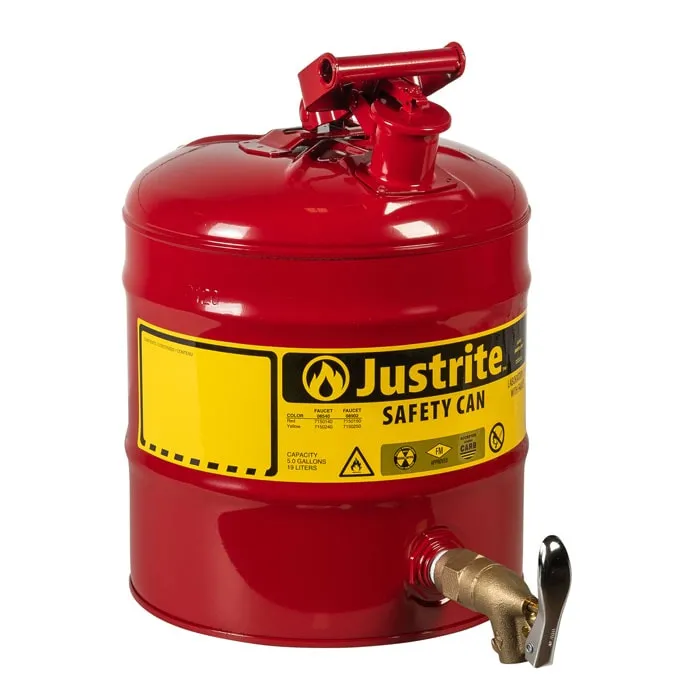 Justrite Type I Steel Safety Can, Flame Arrester -  Red