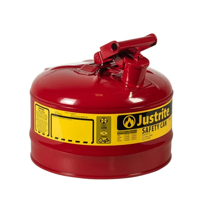 Justrite Type I Steel Safety Can, Flame Arrester -  Red