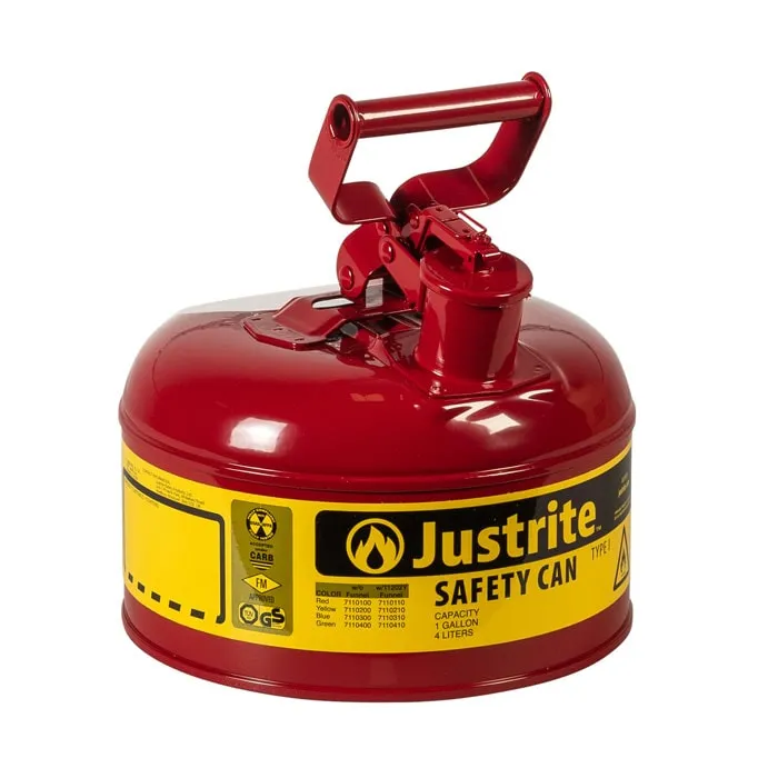 Justrite Type I Steel Safety Can, Flame Arrester -  Red