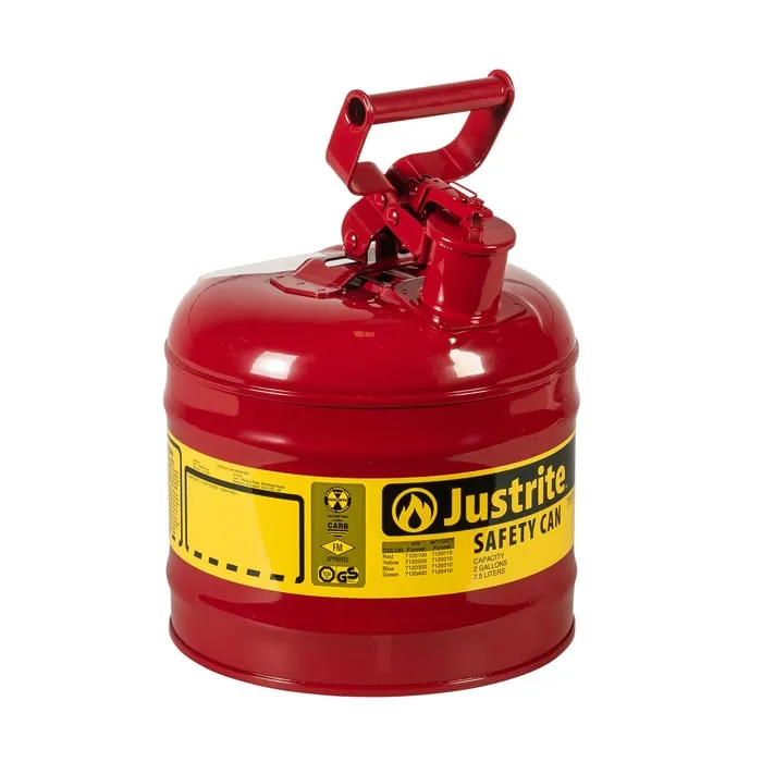 Justrite Type I Steel Safety Can, Flame Arrester -  Red