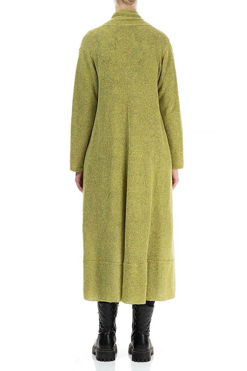 Long Open Golden Lime Wool Cardigan