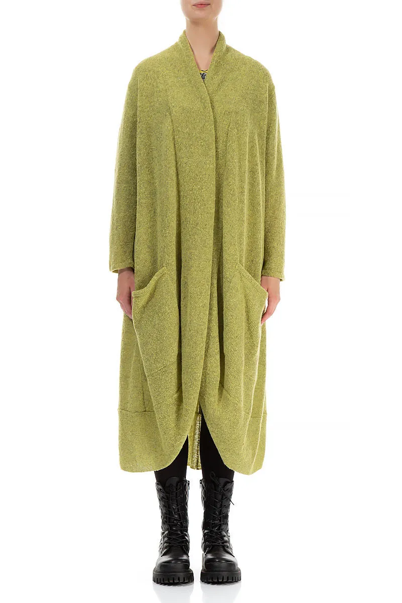 Long Open Golden Lime Wool Cardigan