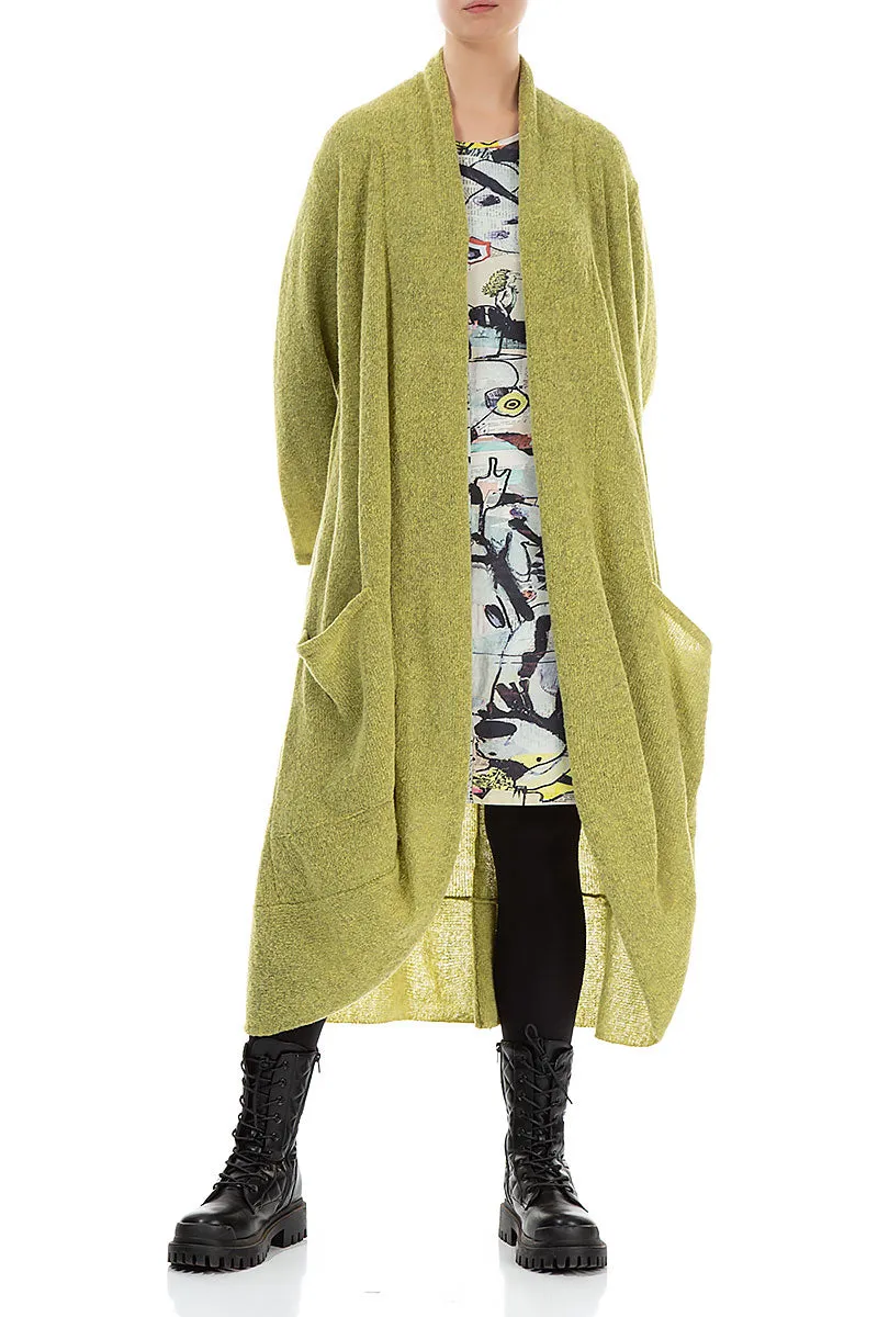 Long Open Golden Lime Wool Cardigan