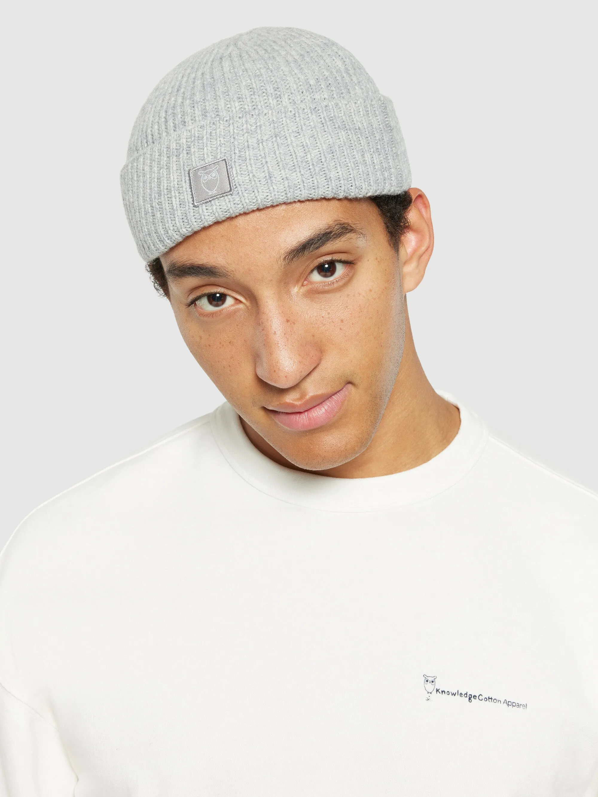 Low wool rib beanie - Grey Melange