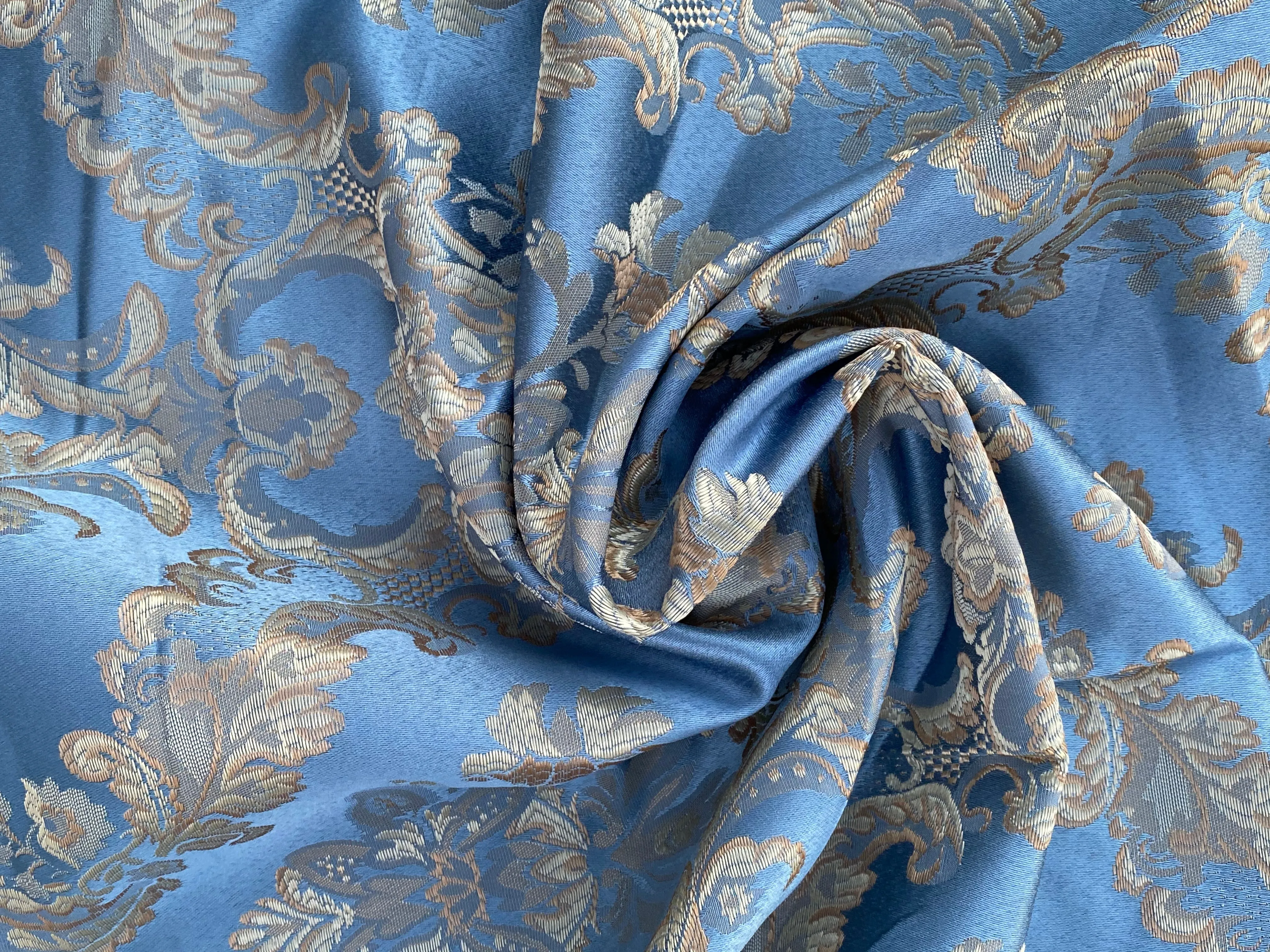 Lucas Satin Medallion Sky Blue Fabric