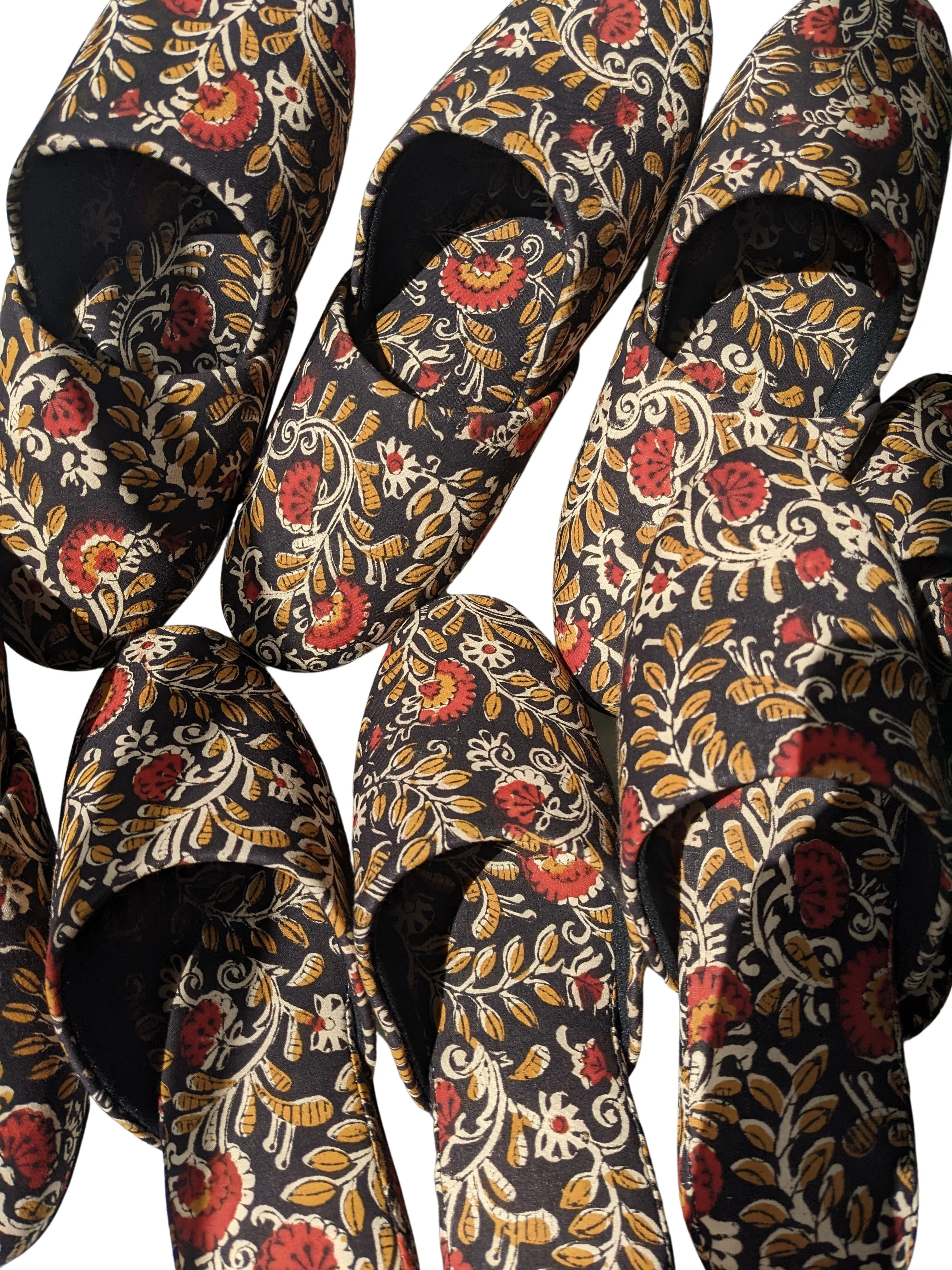 Medium Block Printing Flowers Mix Slippers [Black wool felt soles] MF2206 [Size Medium]