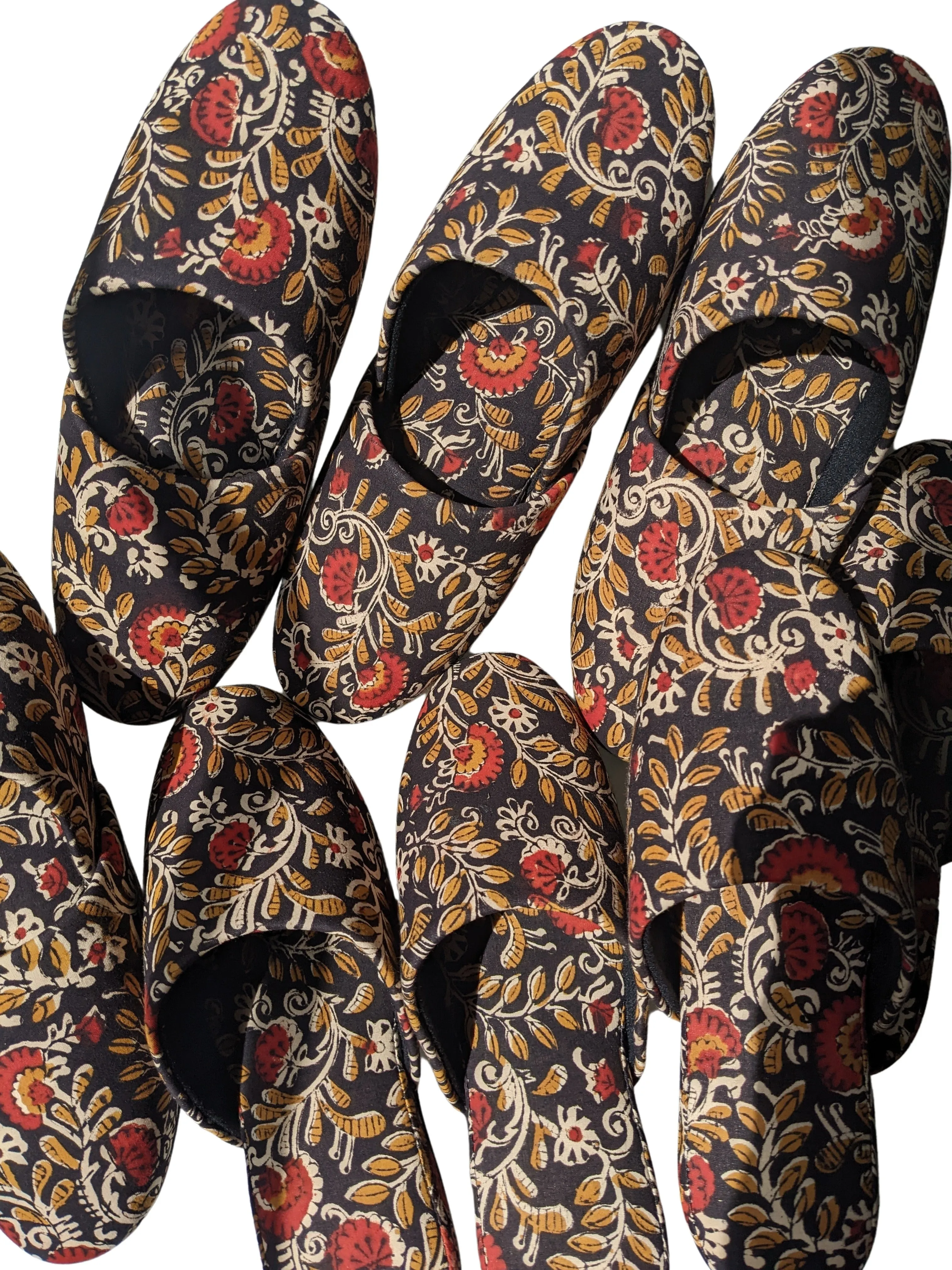 Medium Block Printing Flowers Mix Slippers [Black wool felt soles] MF2206 [Size Medium]