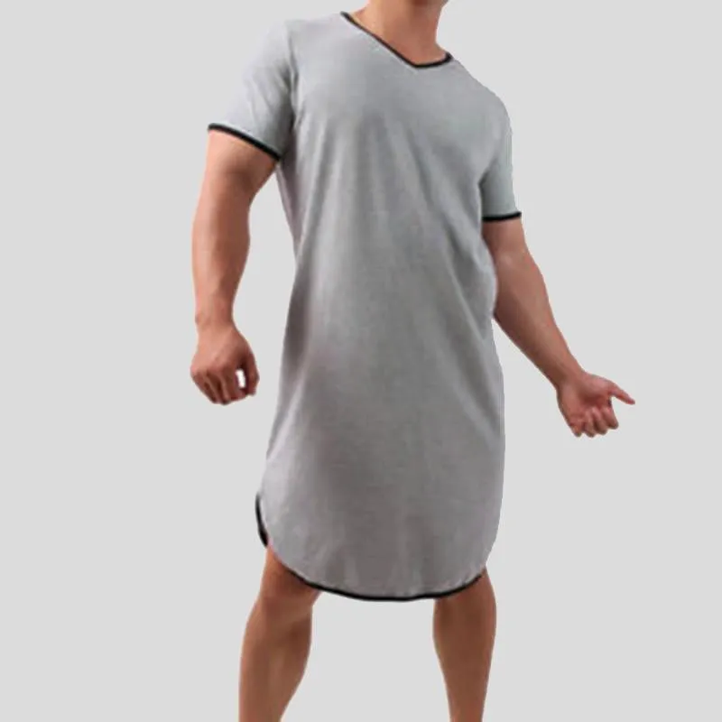 Men's Patchwork Short-sleeved Mid-length Robe SKUG63111