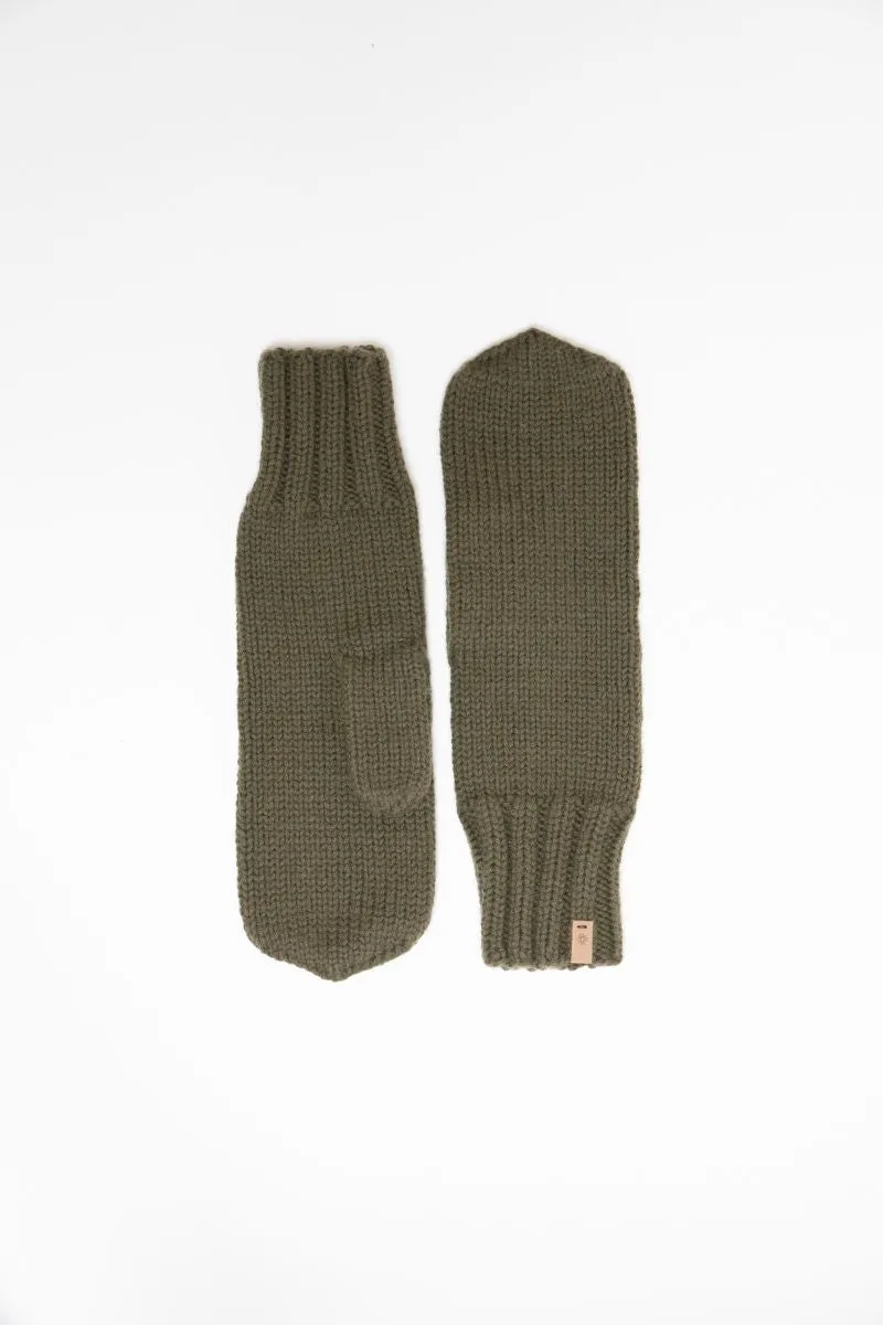 Merino Handknit Mittens in Olive Green