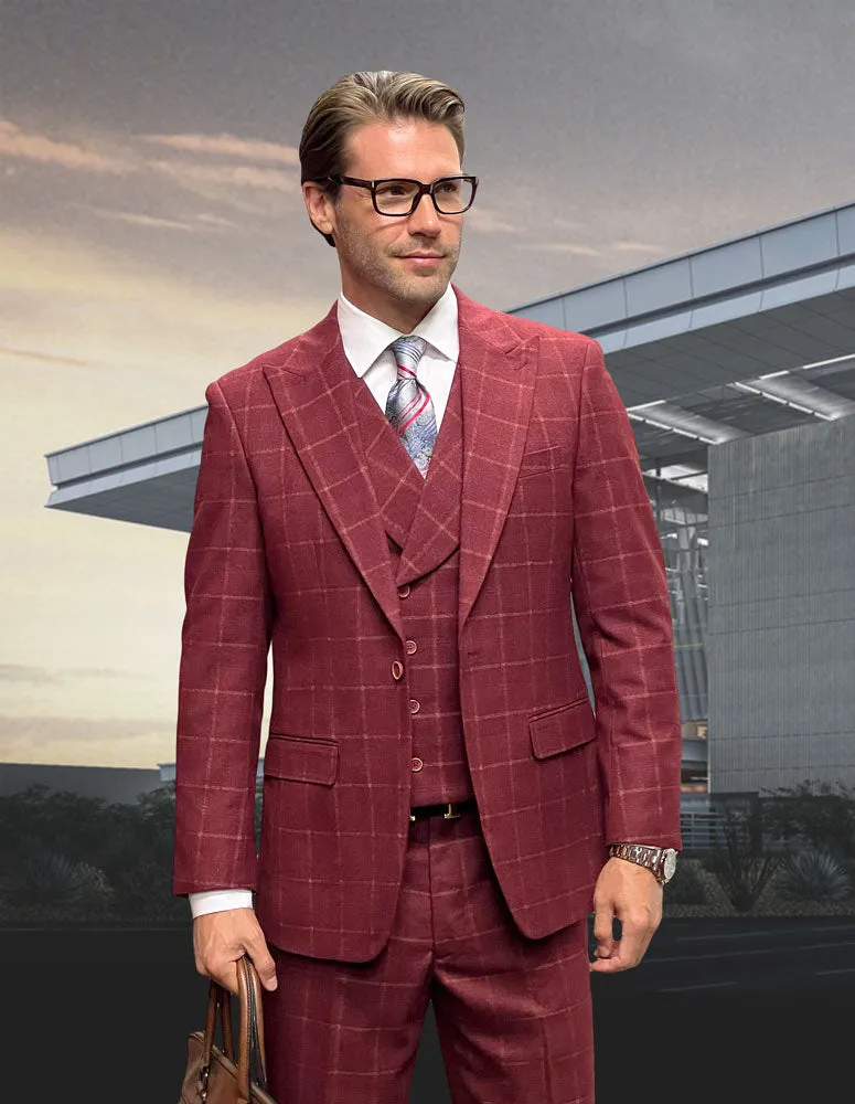 MONACO 3 PC BURGUNDY TAILORED FIT SUIT