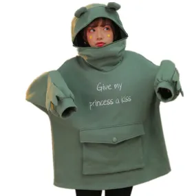 Mori Women's Autumn Thick Hooded Sweatshirt in Kawaii Frog Design