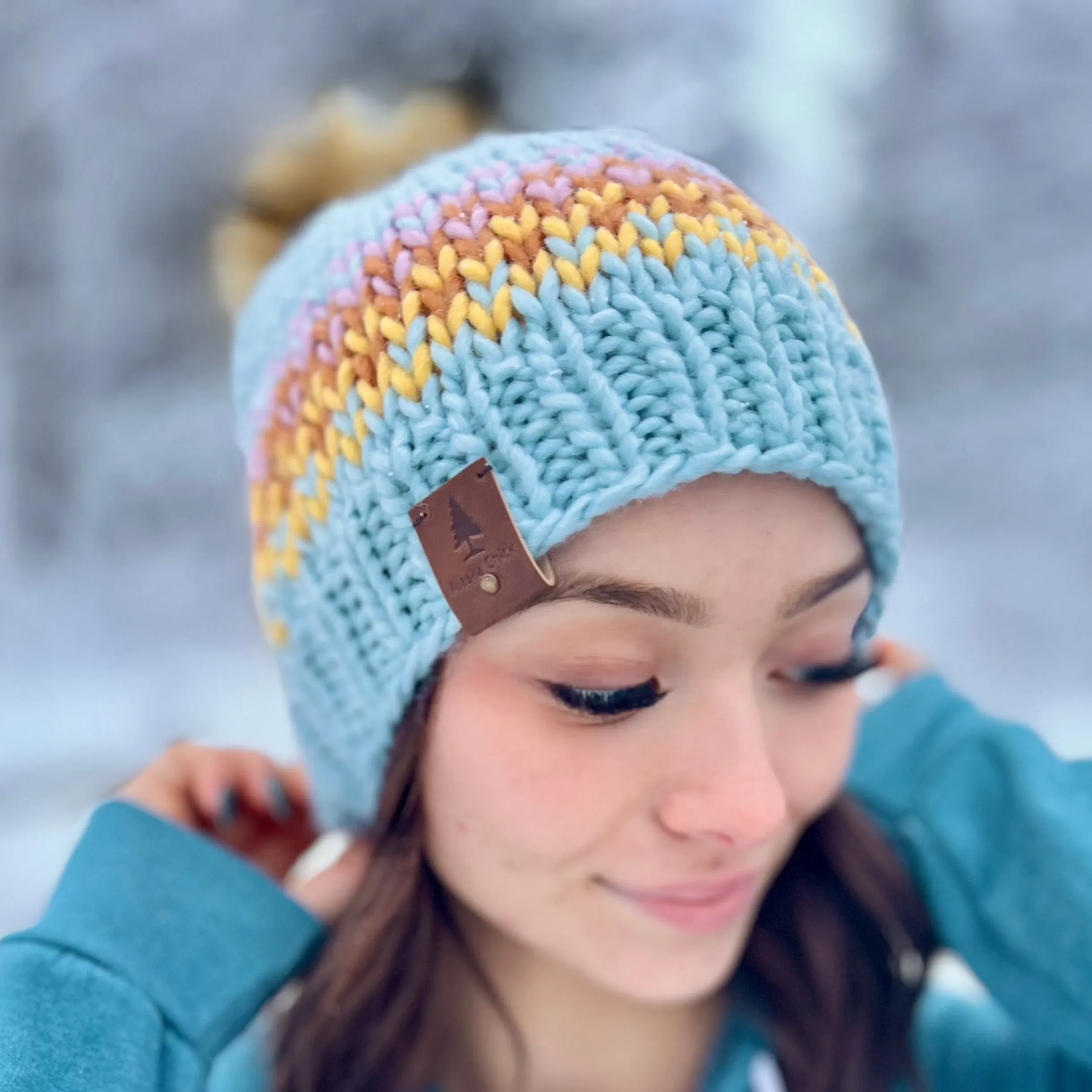 Multi-Colored Single Tree Knit Hat