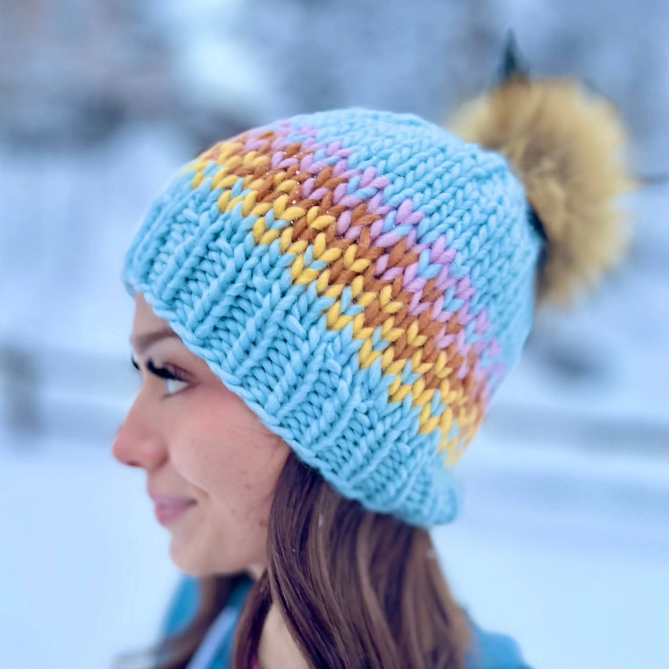 Multi-Colored Single Tree Knit Hat