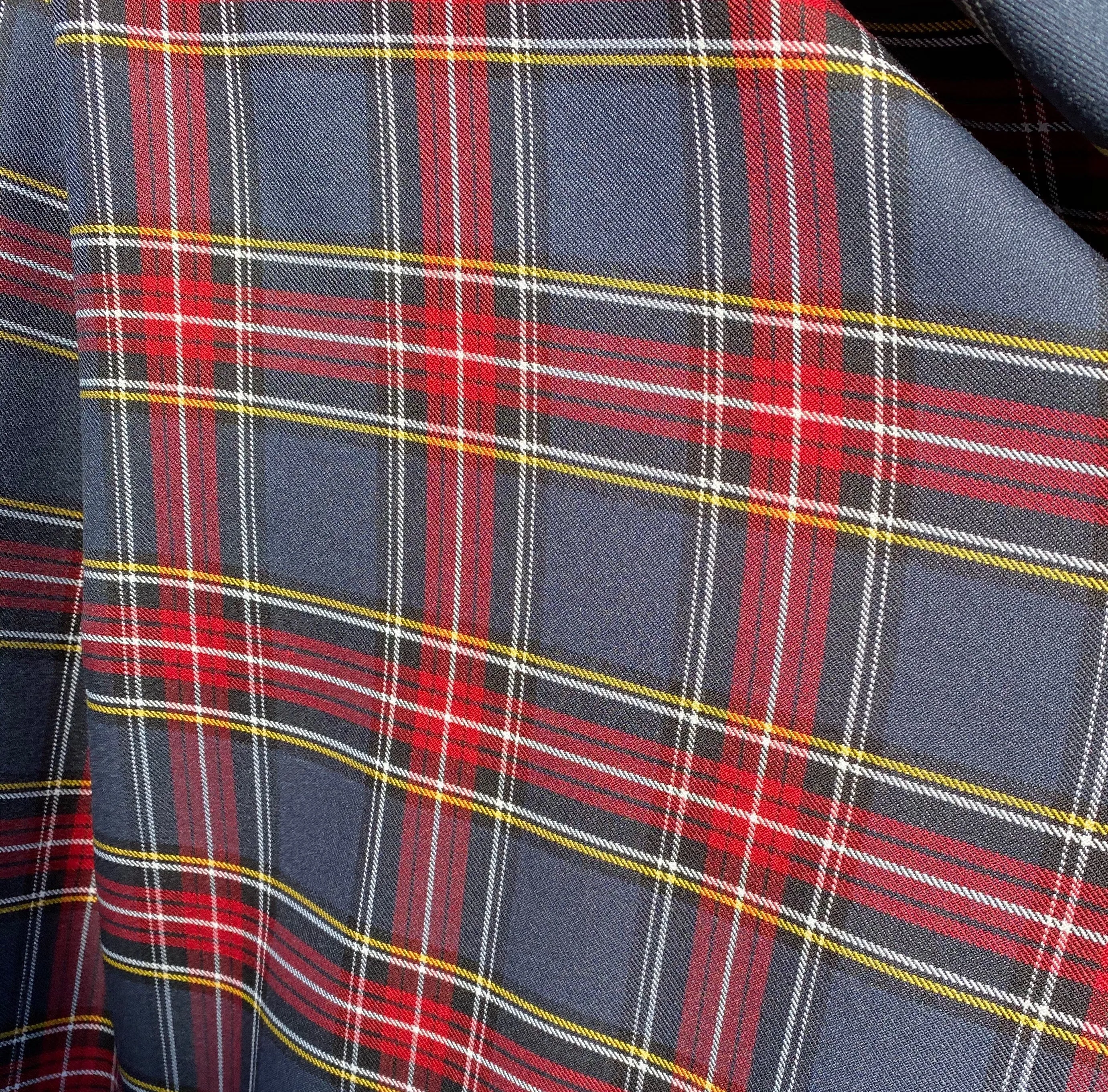 NEW Duke Ezra Designer Plaid Tartan Medium Dress Weight Woven Fabric - Gray, Red, Yellow, & Black