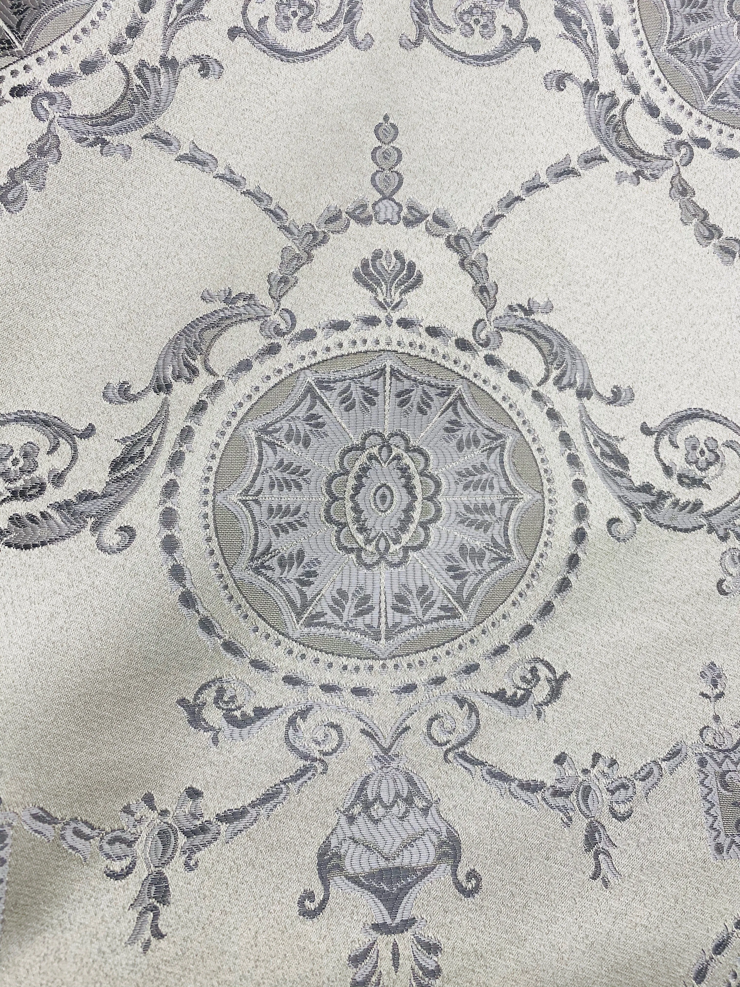 NEW Lord Joffrey Designer Satin Medallion Drapery Fabric - Silver Gray