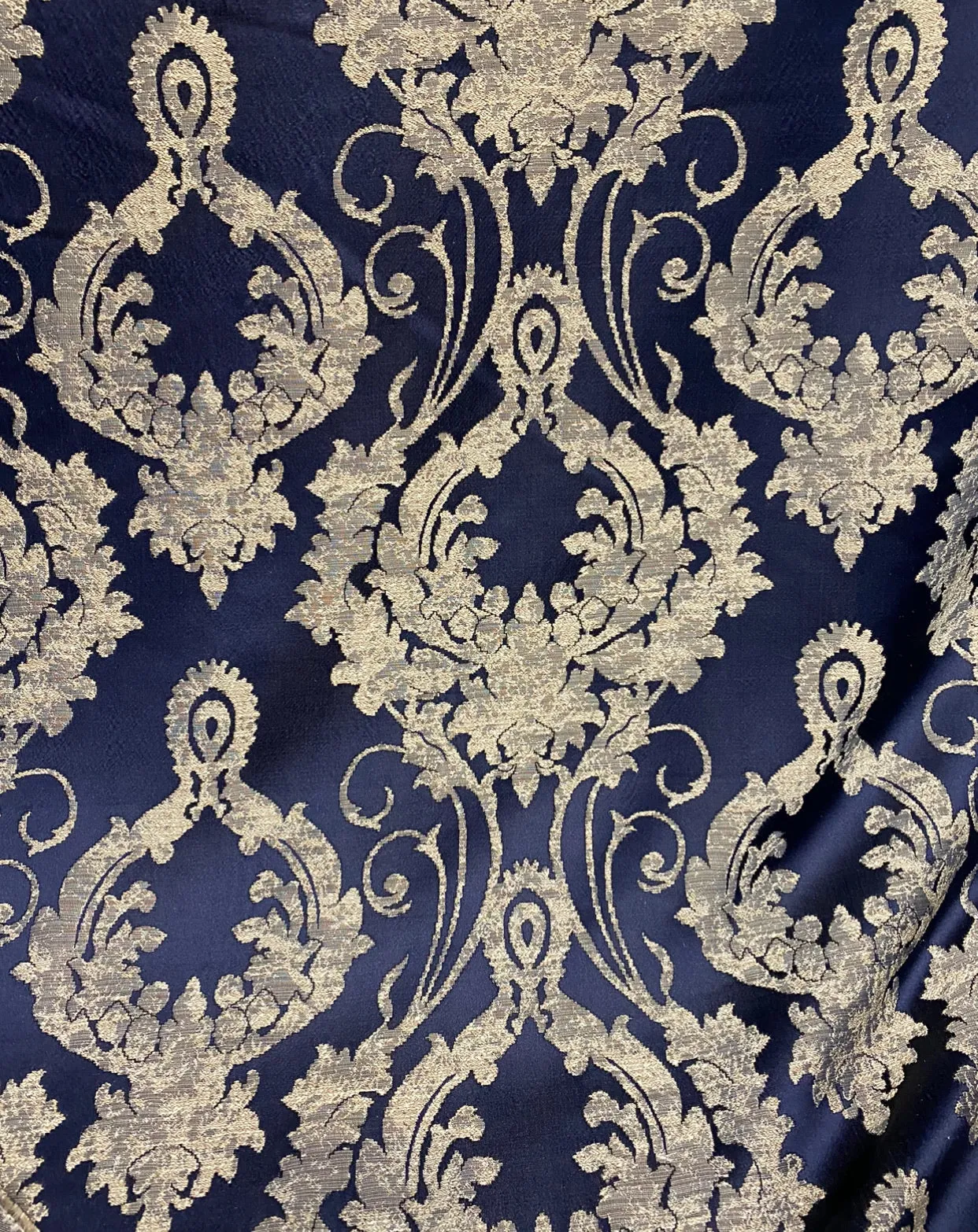 NEW Lord Tustin Brocade Upholstery & Drapery Satin Medallion Fabric - Navy Blue