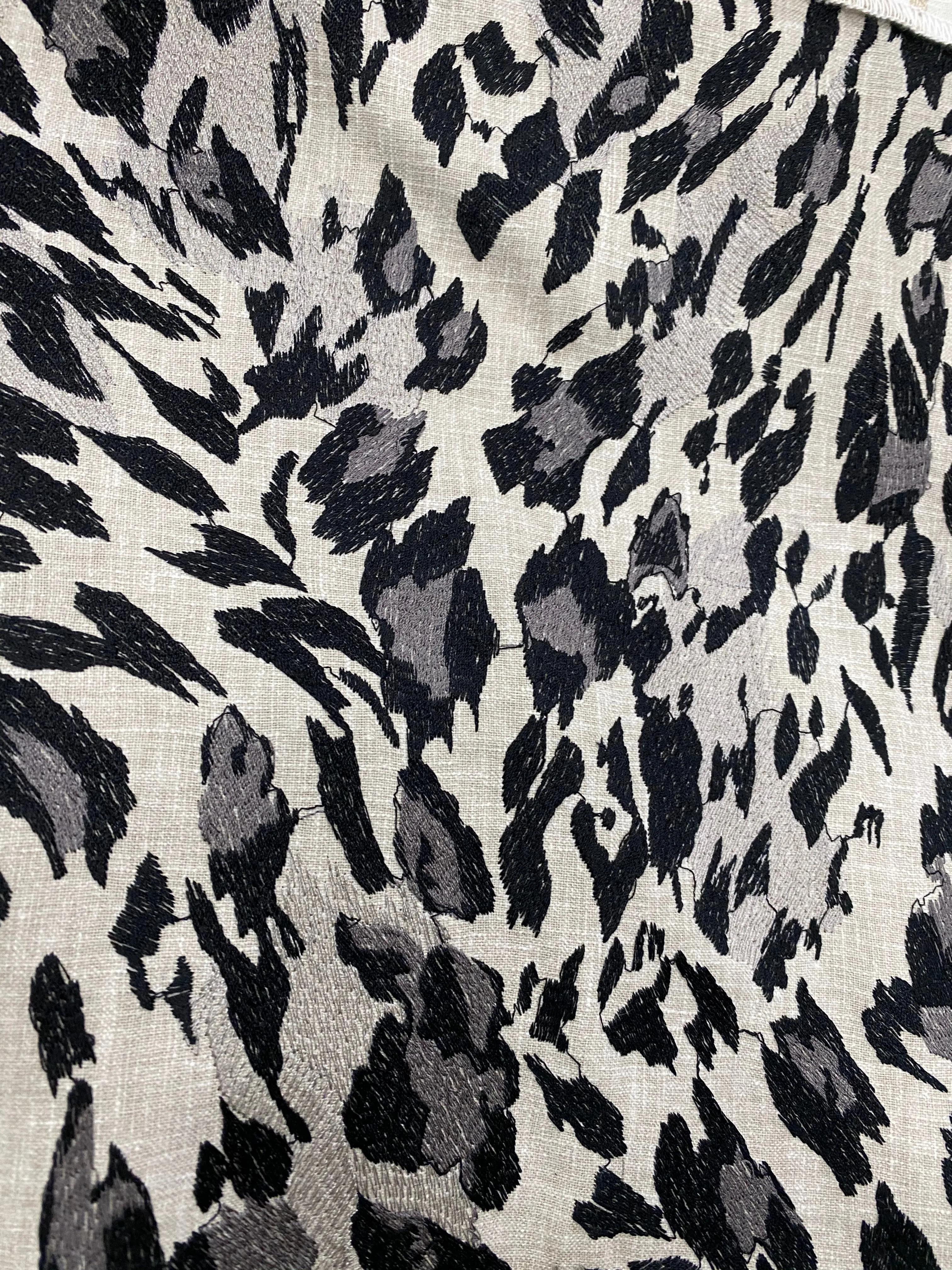 NEW Prince Stanley Novelty Embroidered Leopard Decorating Fabric in Cream, Black, and Gray