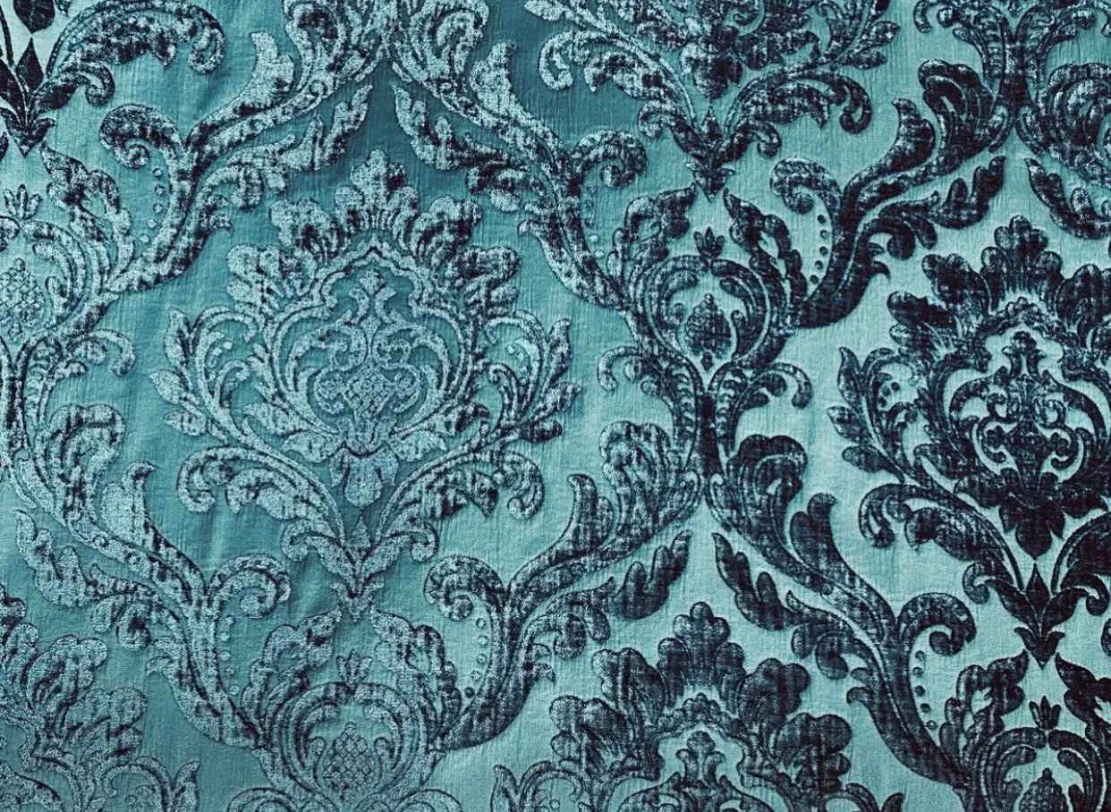 NEW Queen Isabella Designer Medallion Burnout Chenille Velvet Fabric Teal