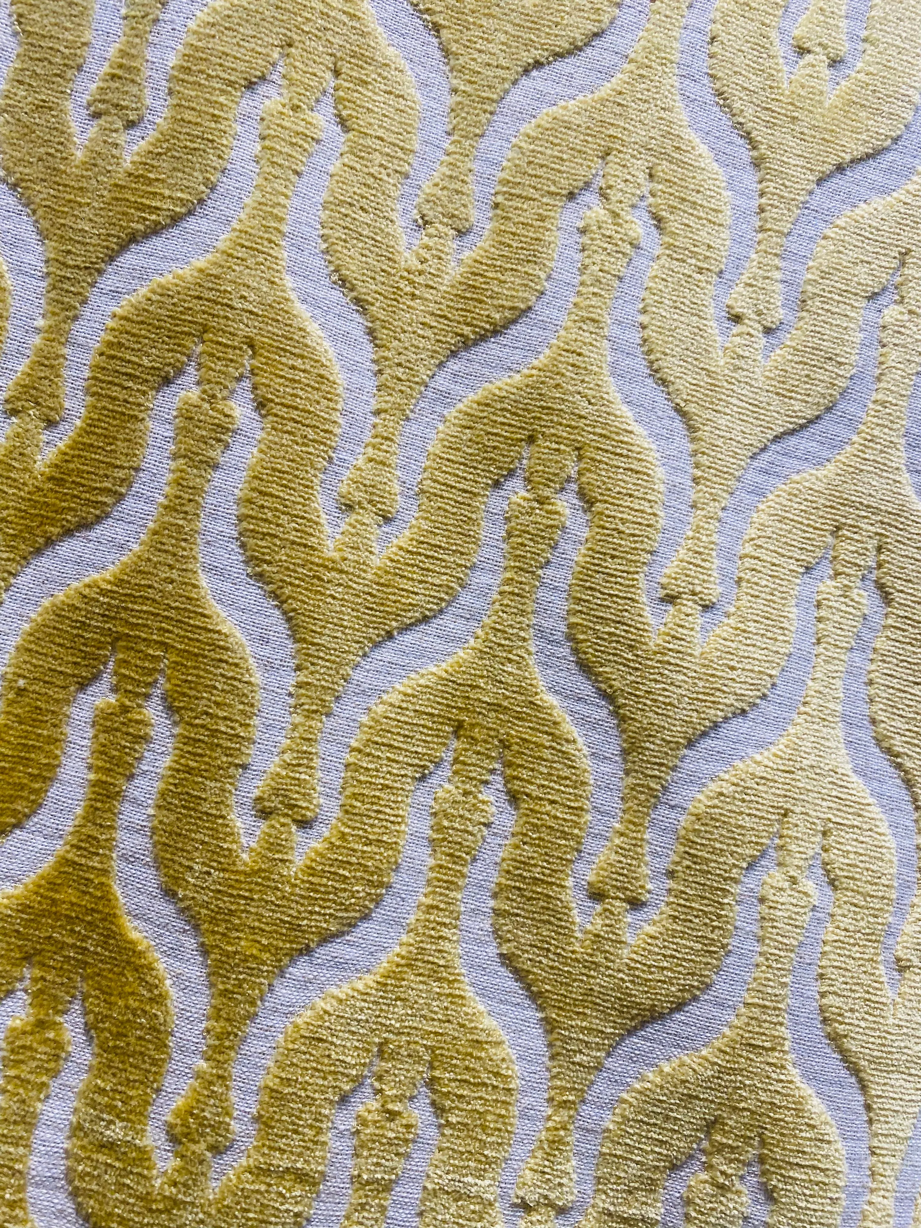 NEW Queen Linda Italian Burnout Floral Chenille Velvet Upholstery Fabric - Soft Yellow