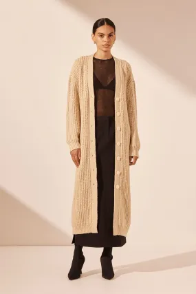 OLIVIA LONG CARDIGAN - OAT/ IVORY