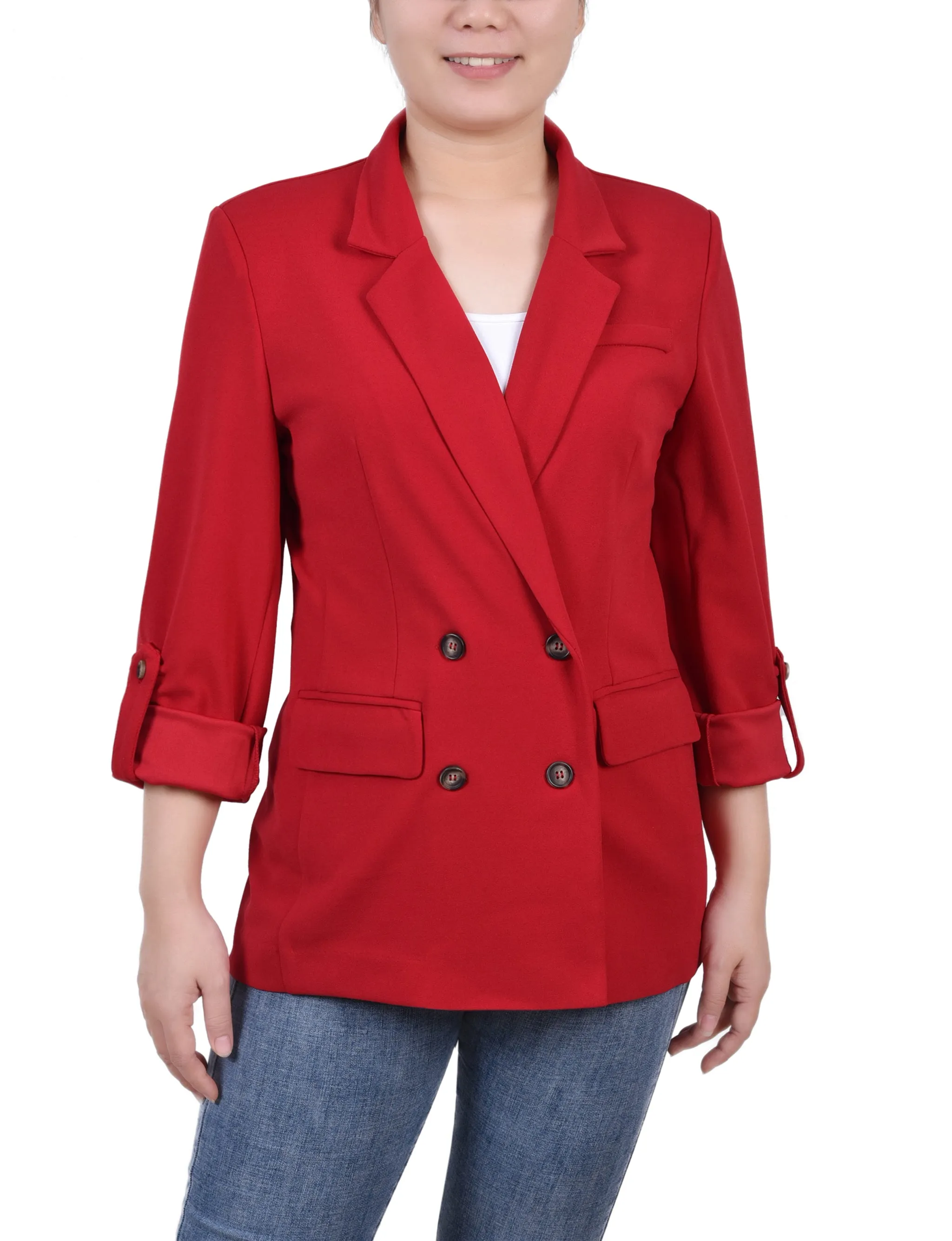 Petite Long Sleeve Double Breasted Crepe Jacket