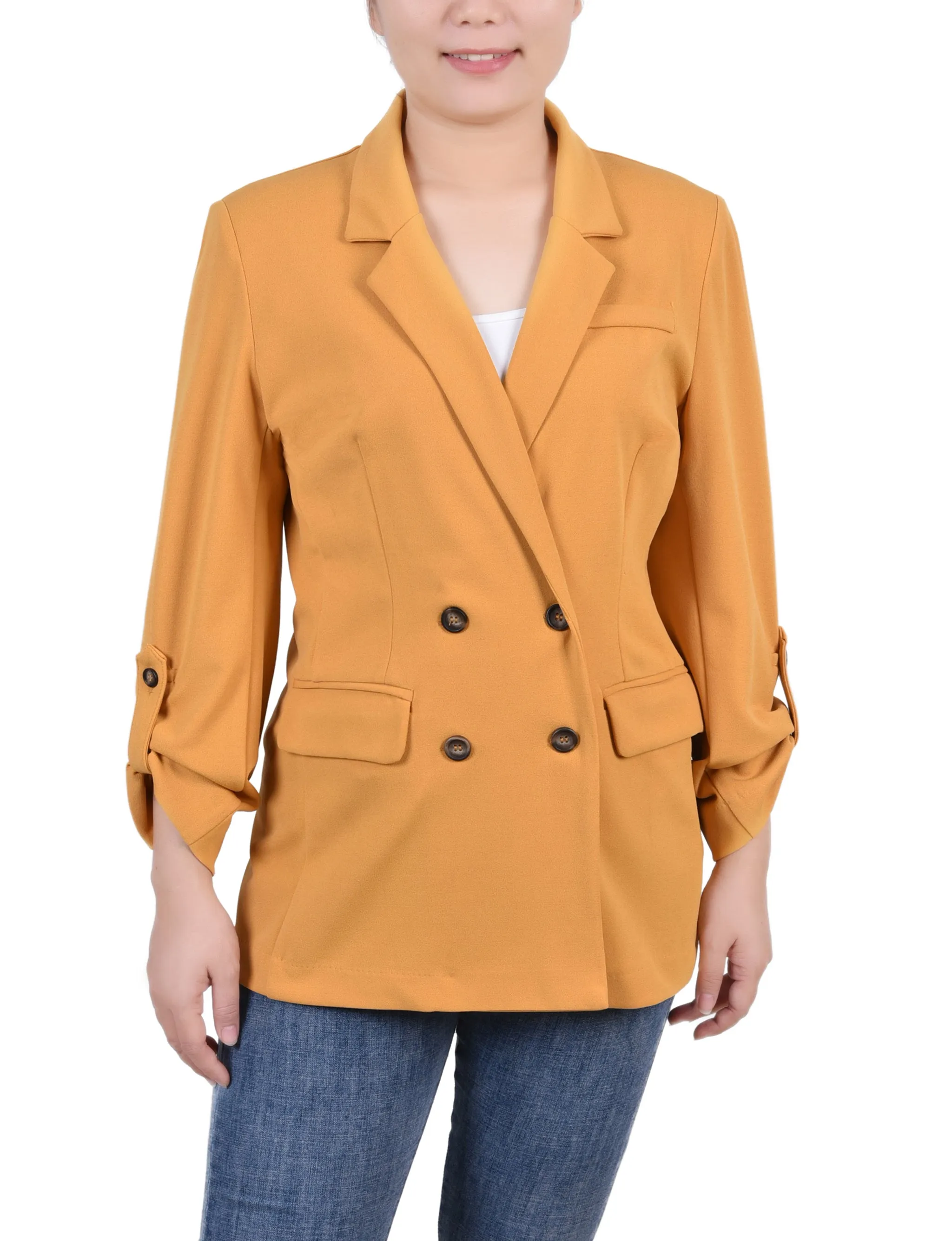 Petite Long Sleeve Double Breasted Crepe Jacket