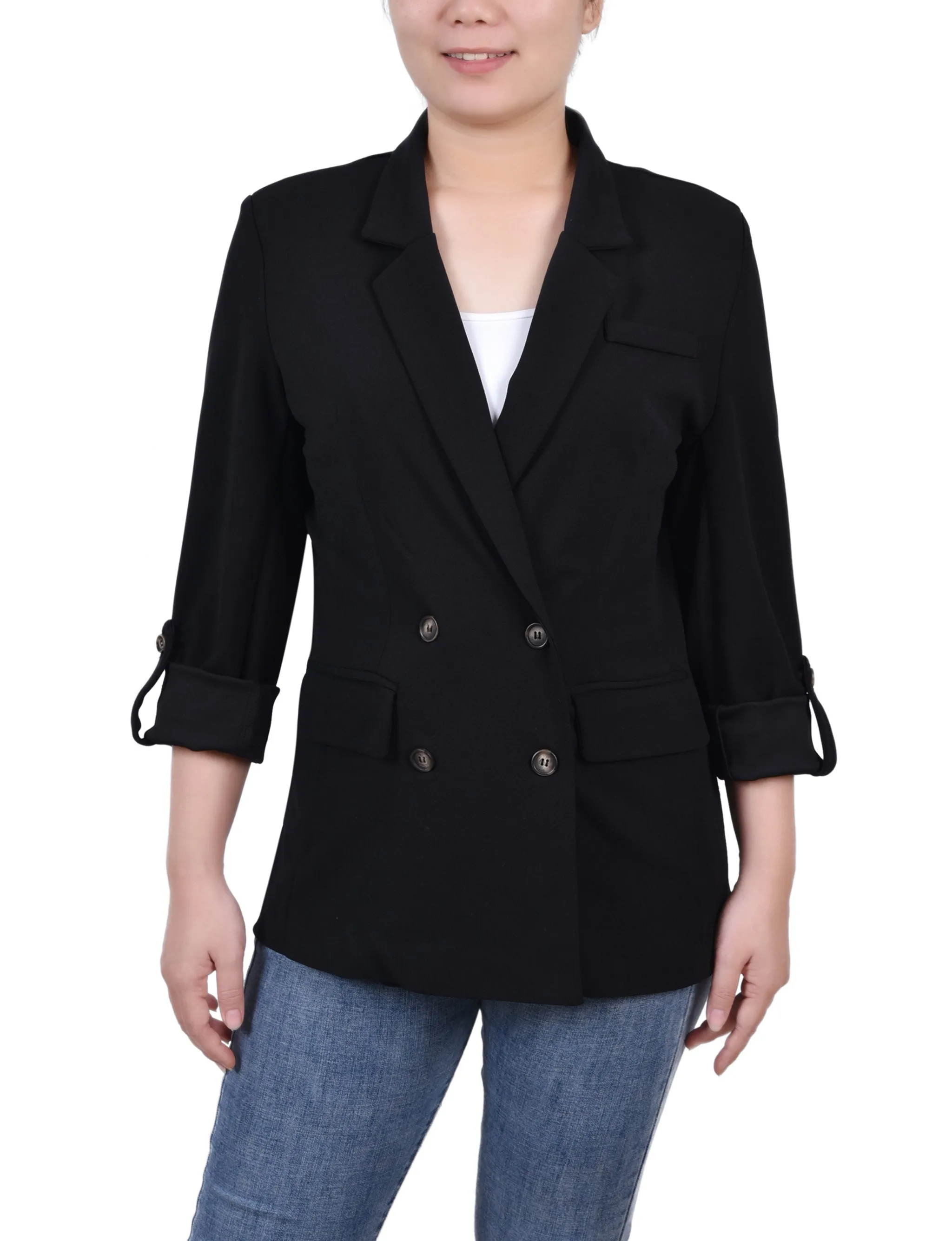 Petite Long Sleeve Double Breasted Crepe Jacket