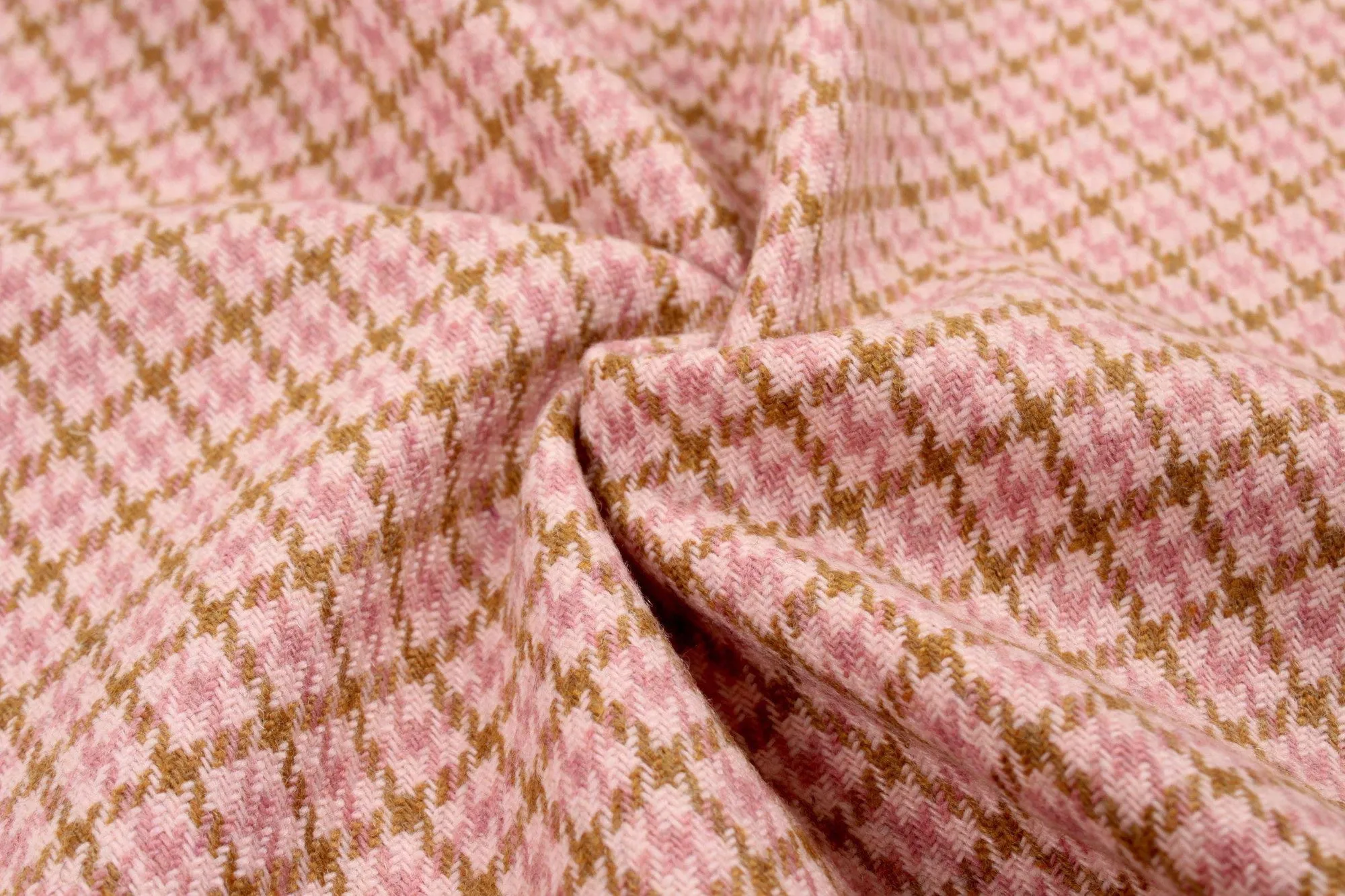 Recycled Wool Blend - Houndstooth - Pink