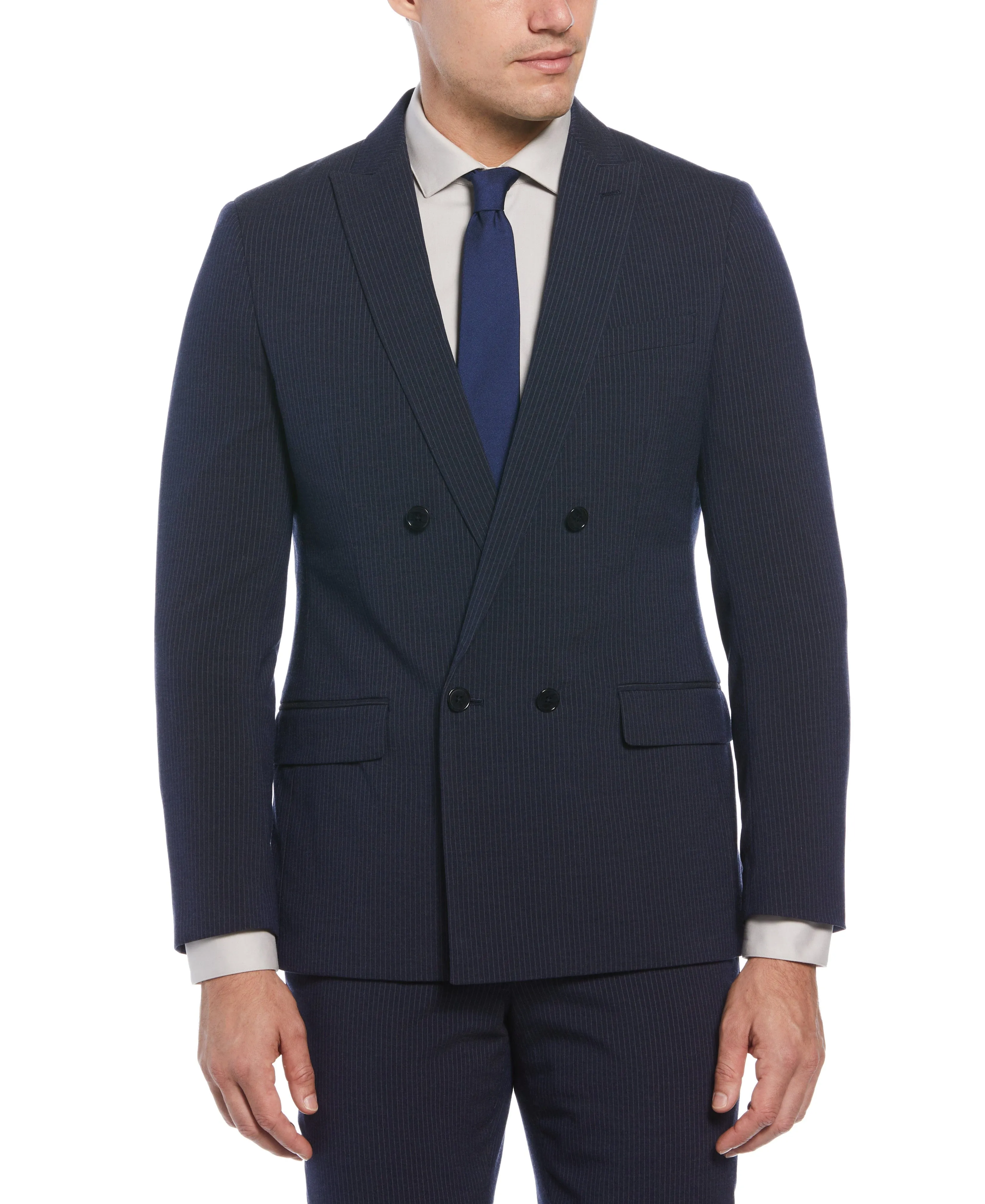 Slim Fit Double Breasted Pinstripe Suit Jacket